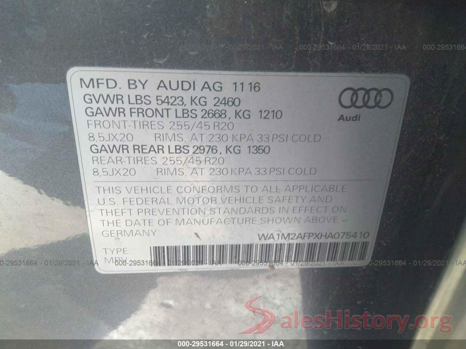 WA1M2AFPXHA075410 2017 AUDI Q5