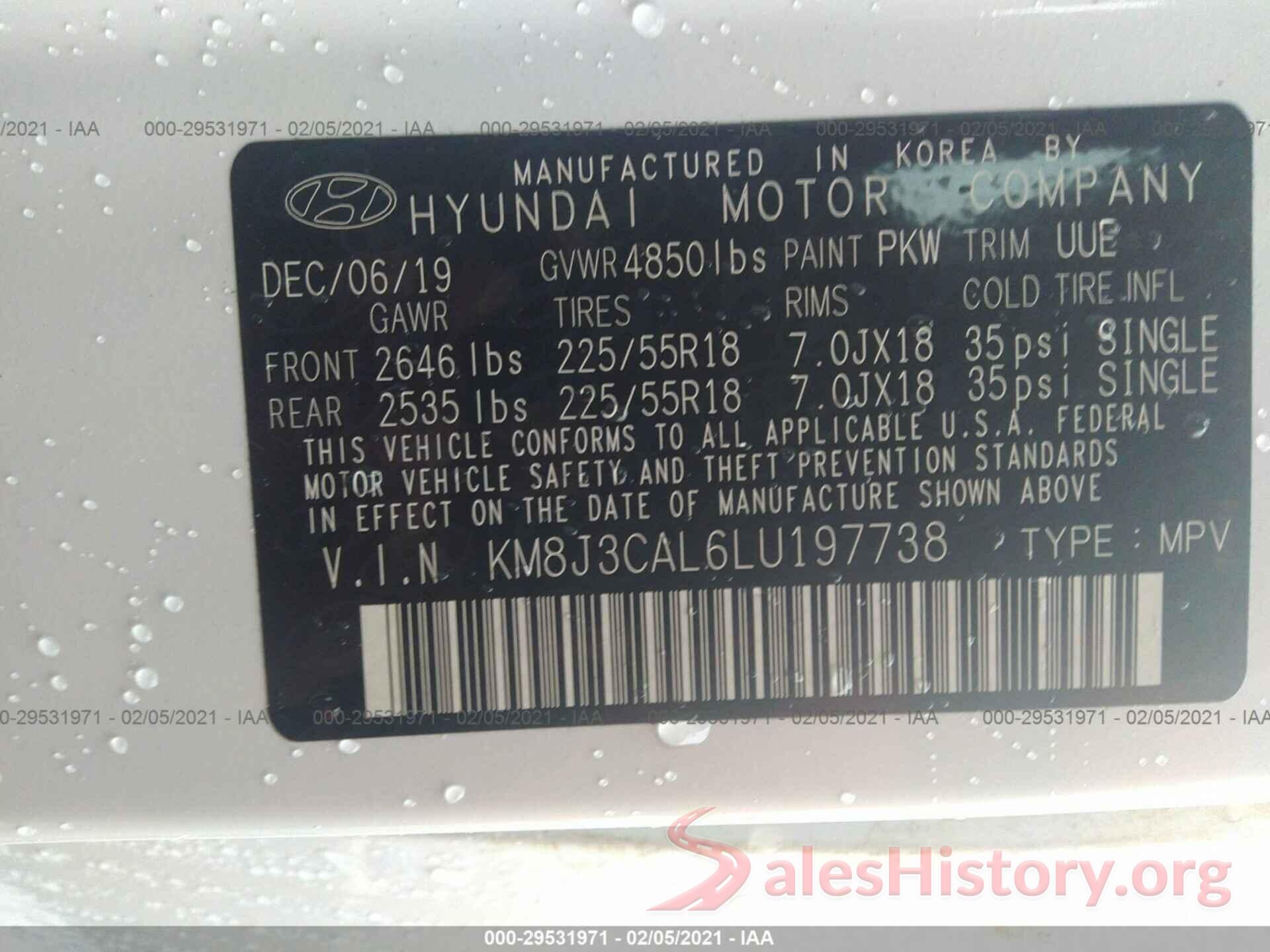 KM8J3CAL6LU197738 2020 HYUNDAI TUCSON