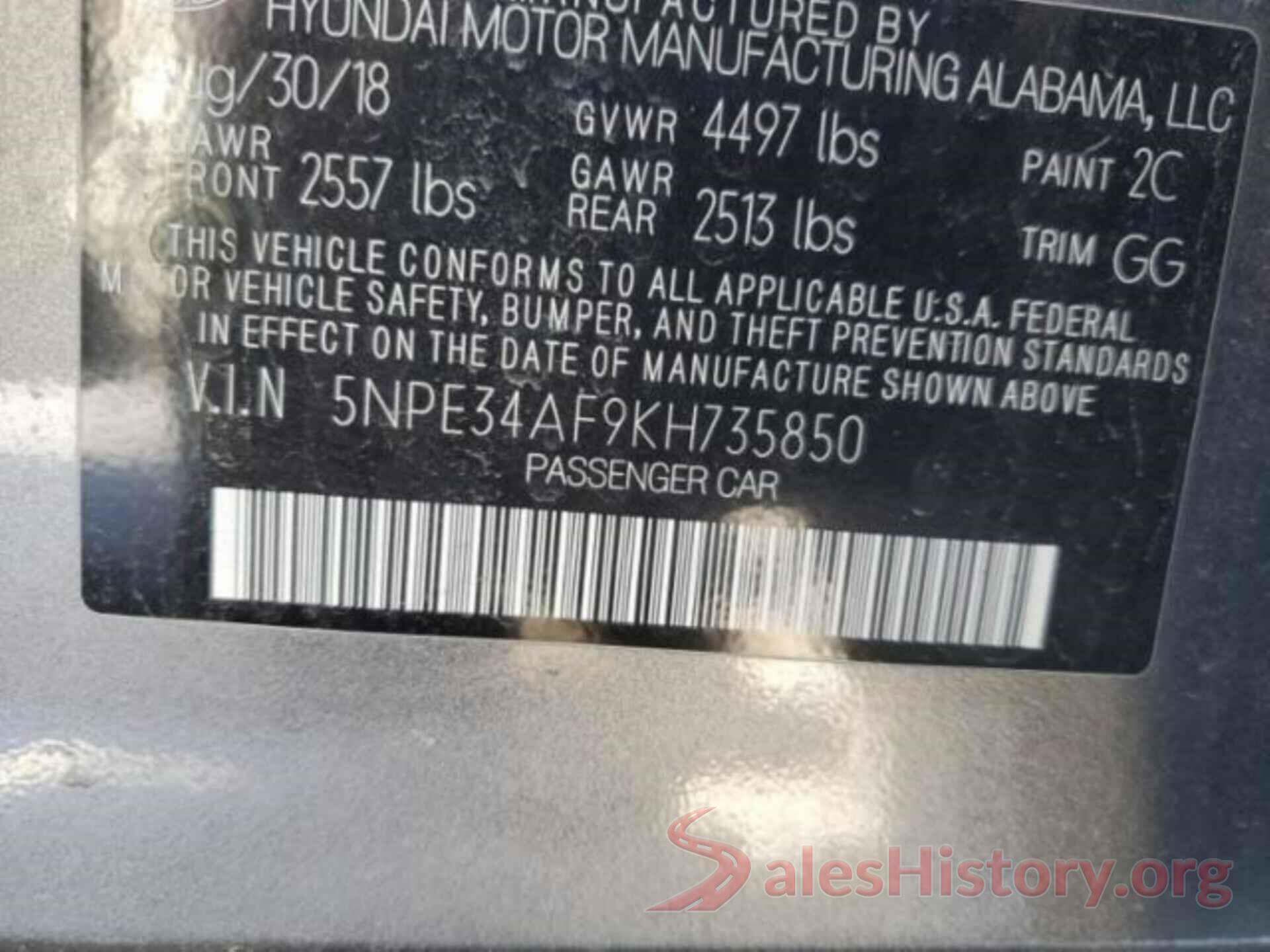 5NPE34AF9KH735850 2019 HYUNDAI SONATA