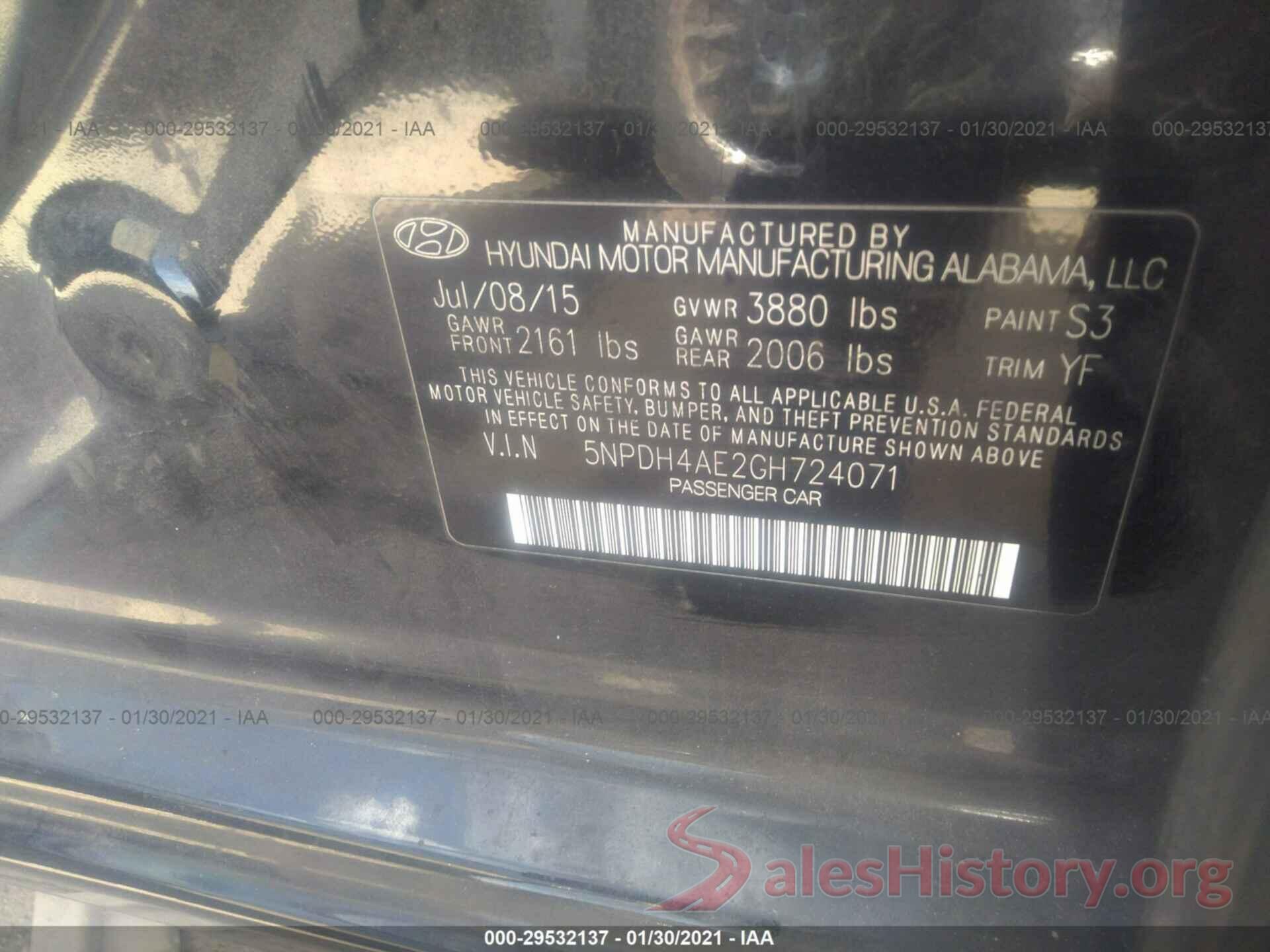 5NPDH4AE2GH724071 2016 HYUNDAI ELANTRA