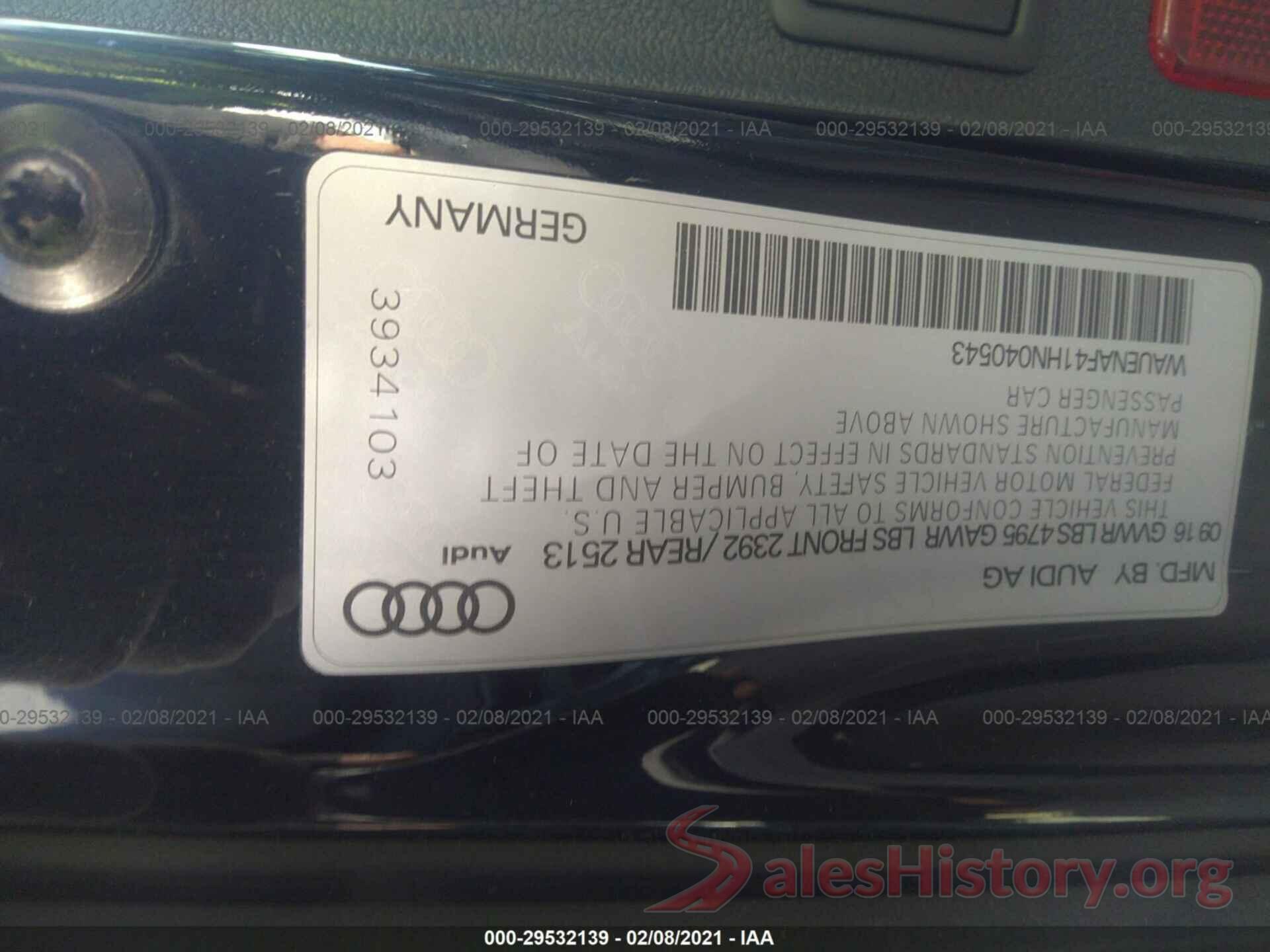 WAUENAF41HN040543 2017 AUDI A4