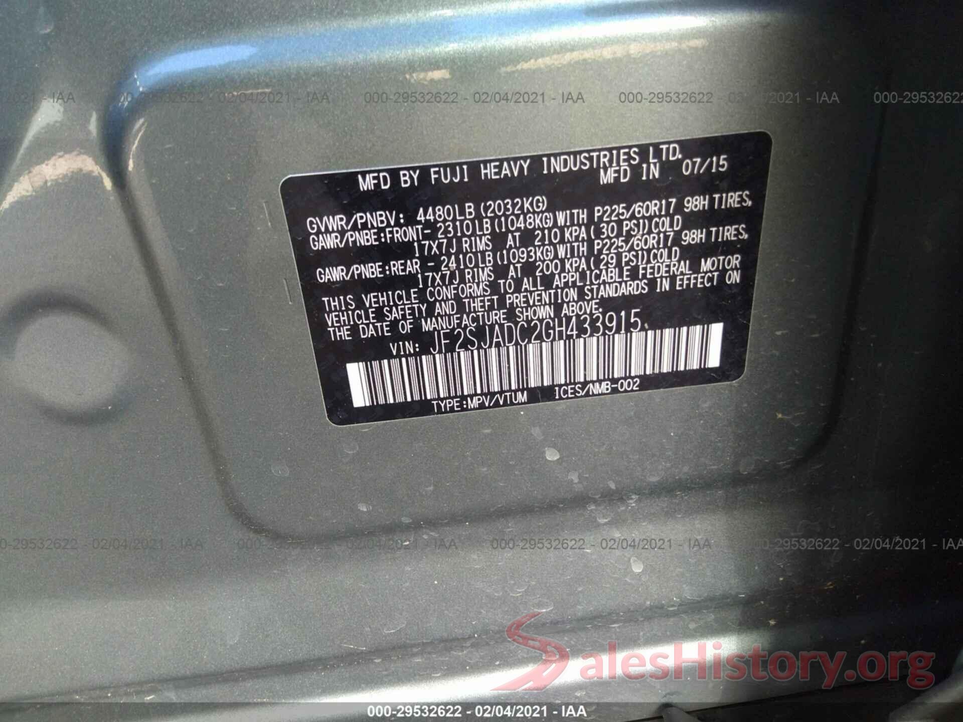 JF2SJADC2GH433915 2016 SUBARU FORESTER