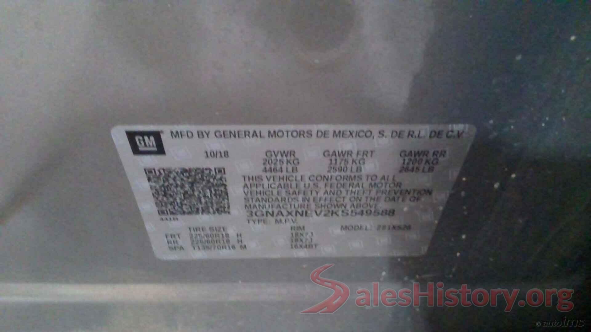 3GNAXNEV2KS549588 2019 CHEVROLET EQUINOX