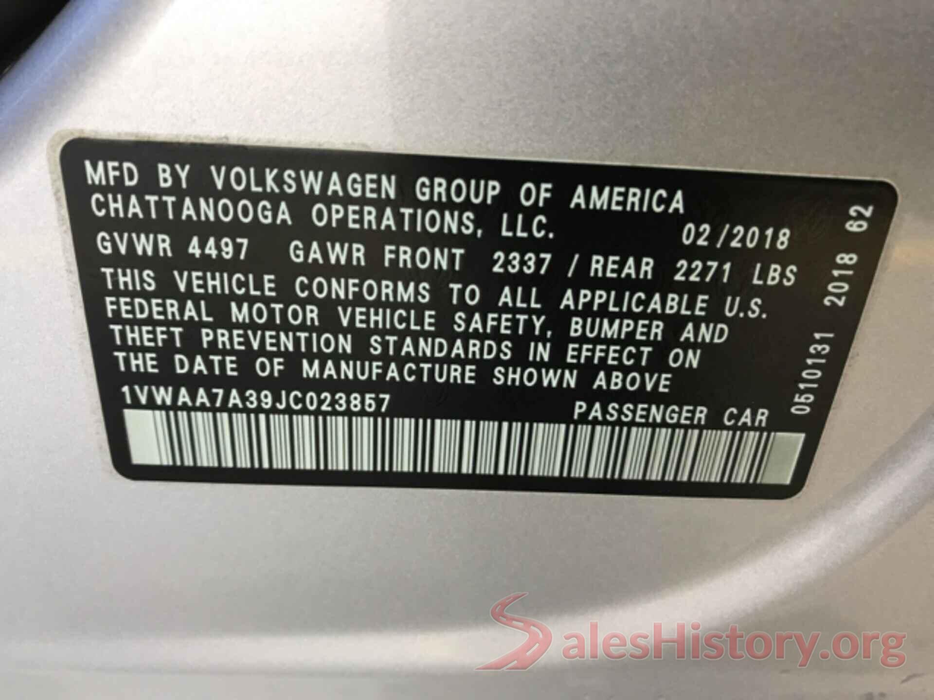 1VWAA7A39JC023857 2018 VOLKSWAGEN PASSAT