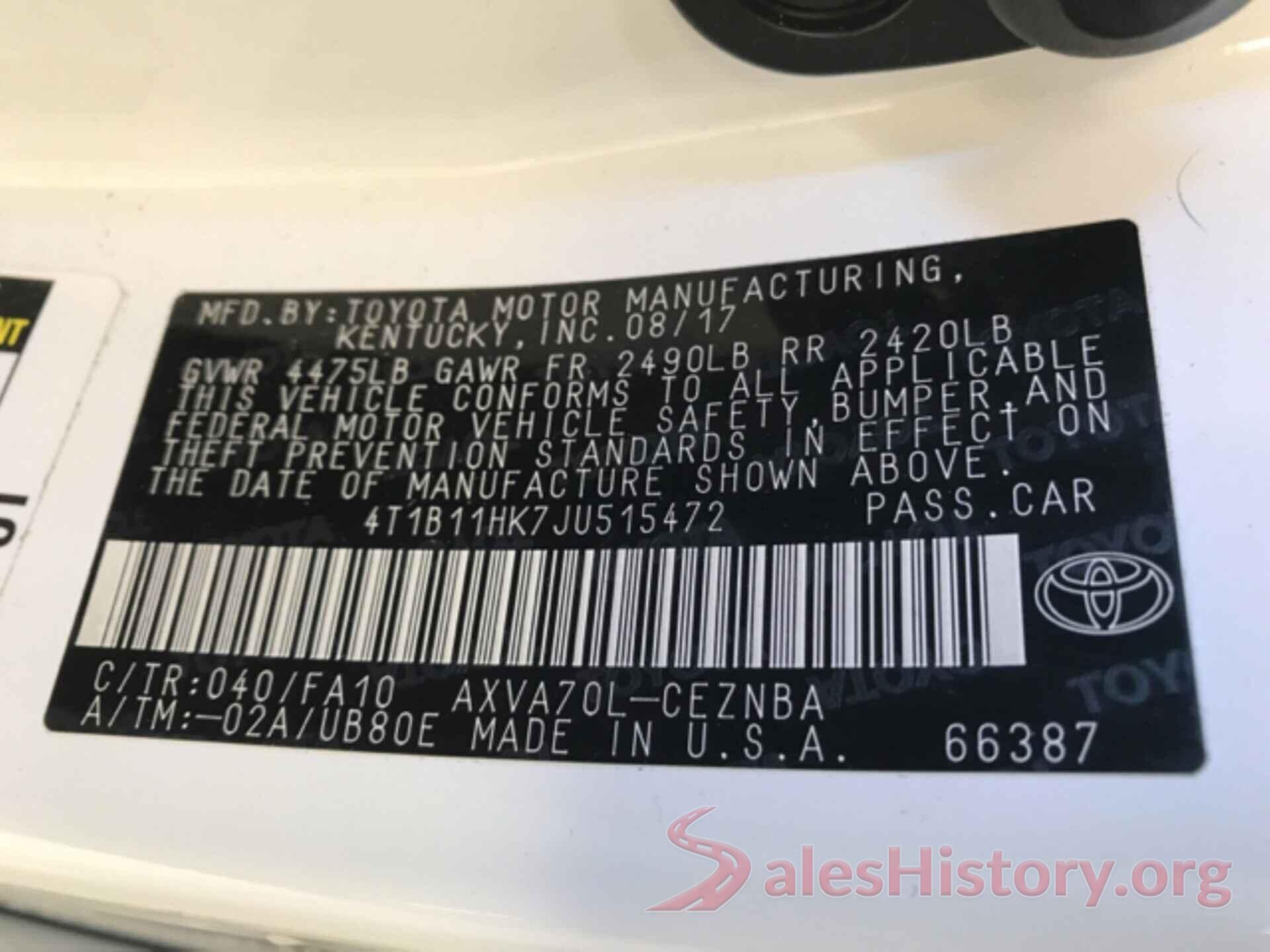 4T1B11HK7JU515472 2018 TOYOTA CAMRY