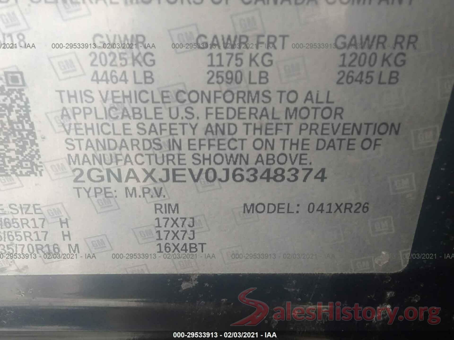 2GNAXJEV0J6348374 2018 CHEVROLET EQUINOX