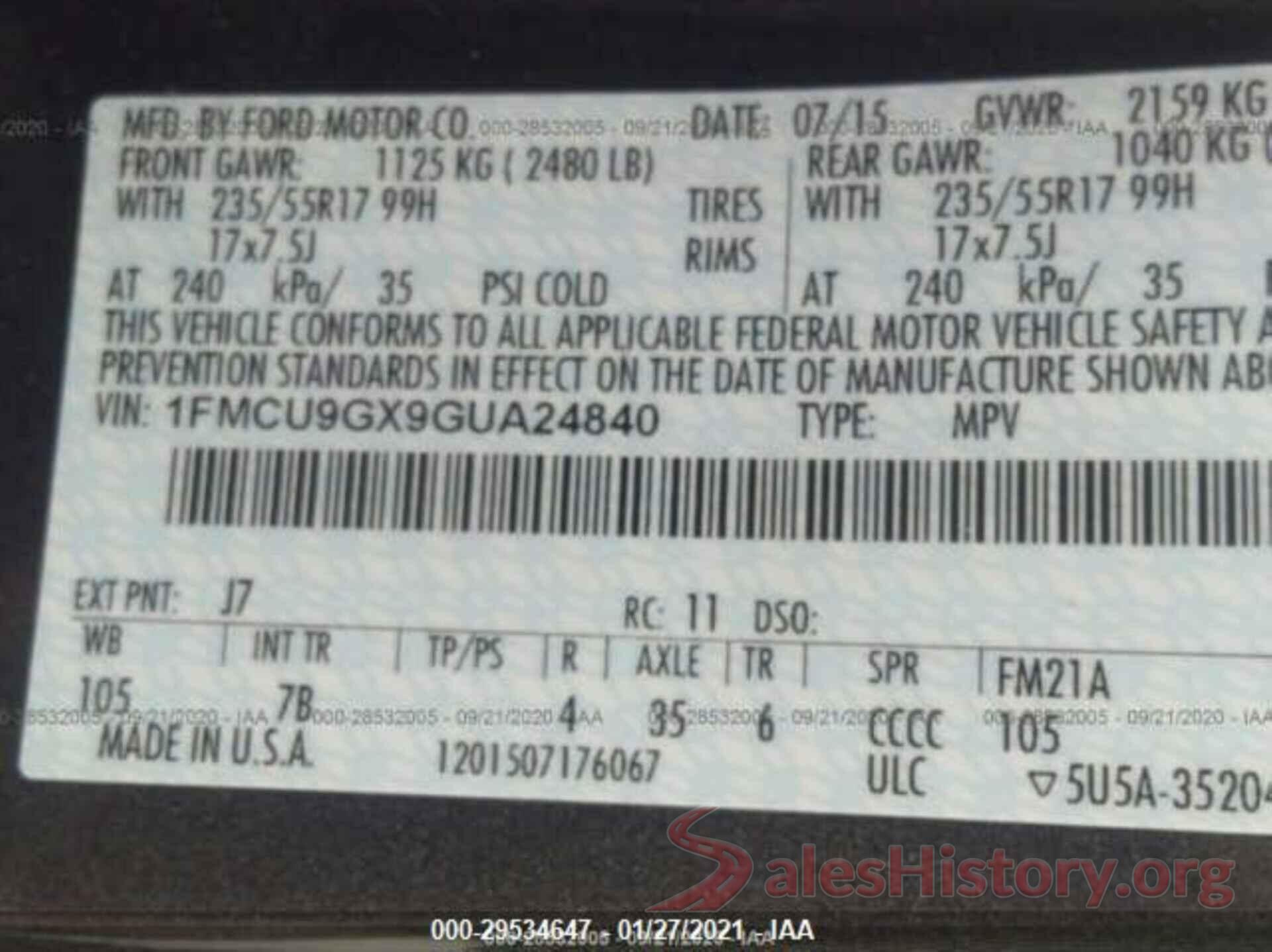 1FMCU9GX9GUA24840 2016 FORD ESCAPE