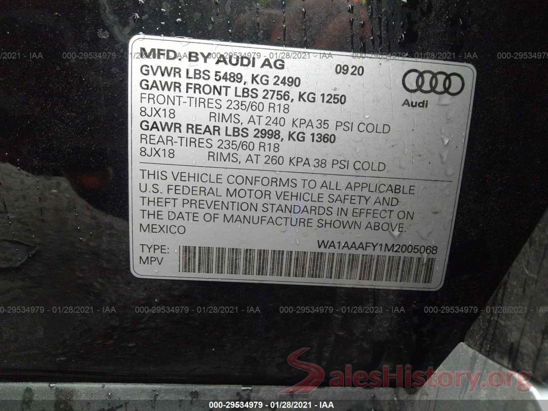 WA1AAAFY1M2005068 2021 AUDI Q5