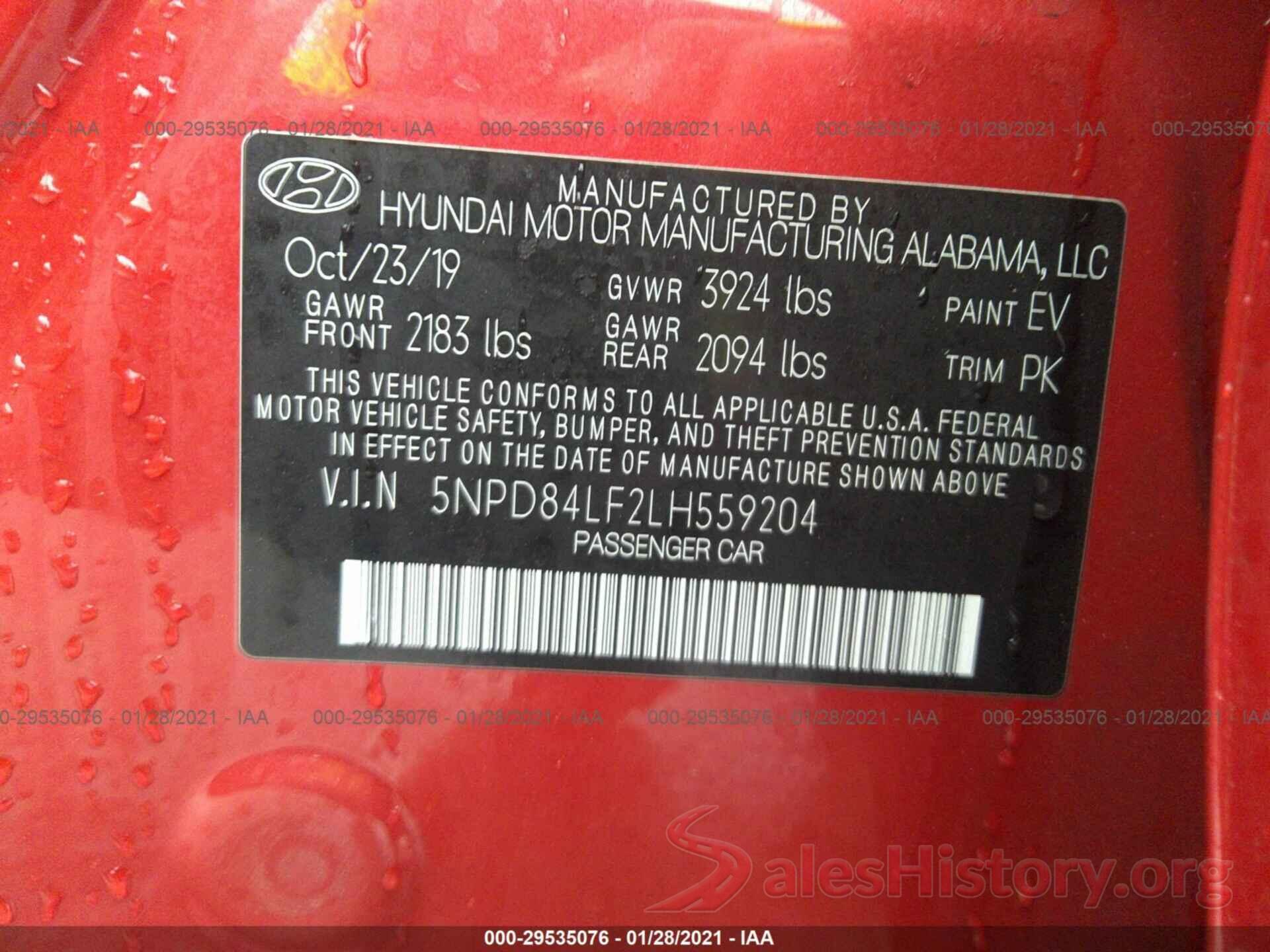 5NPD84LF2LH559204 2020 HYUNDAI ELANTRA