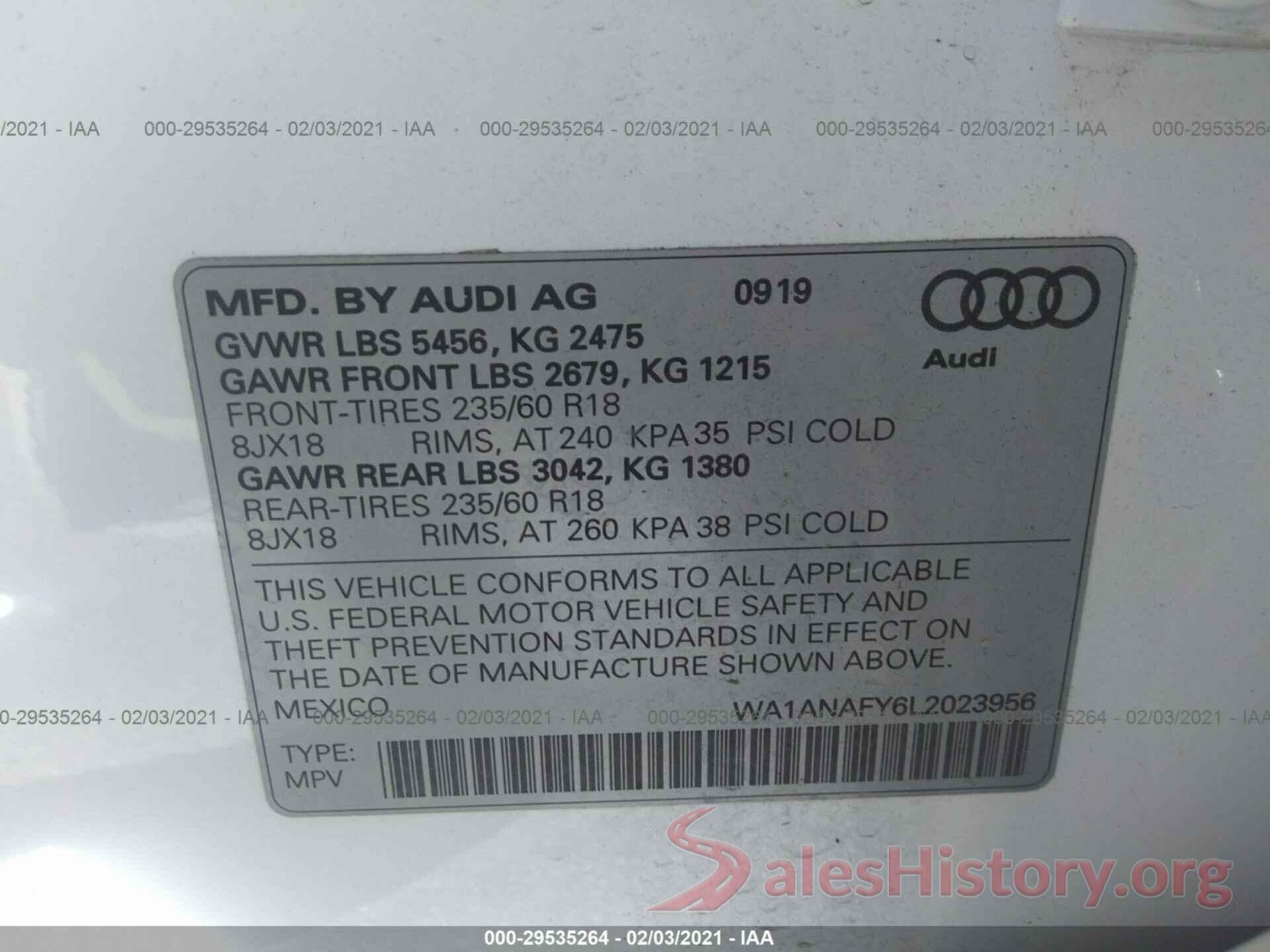 WA1ANAFY6L2023956 2020 AUDI Q5