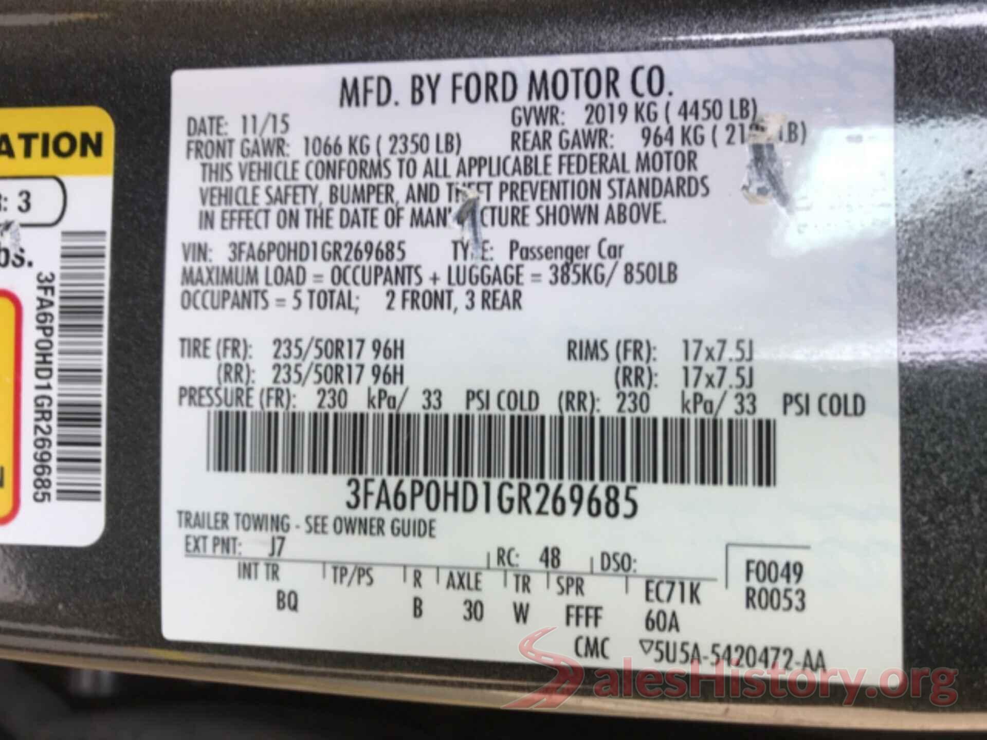 3FA6P0HD1GR269685 2016 FORD FUSION