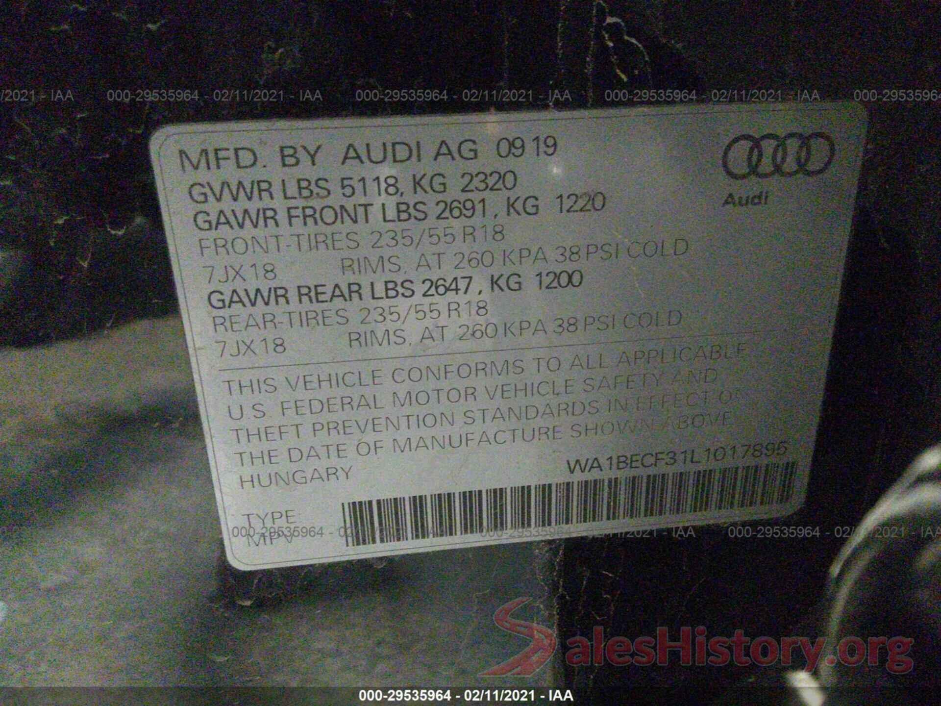 WA1BECF31L1017895 2020 AUDI Q3