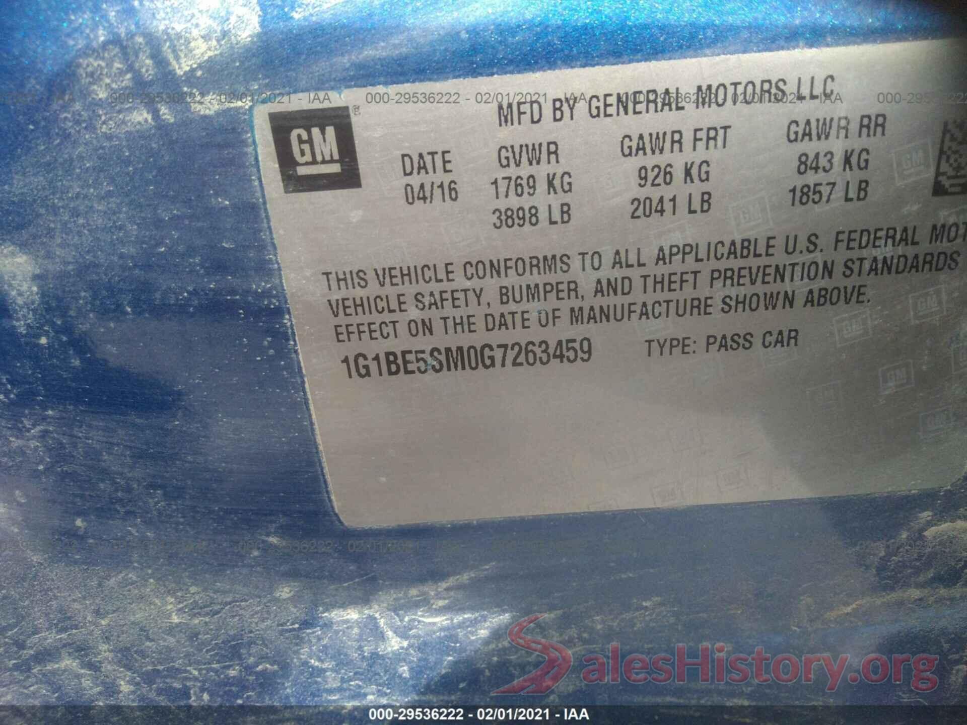 1G1BE5SM0G7263459 2016 CHEVROLET CRUZE