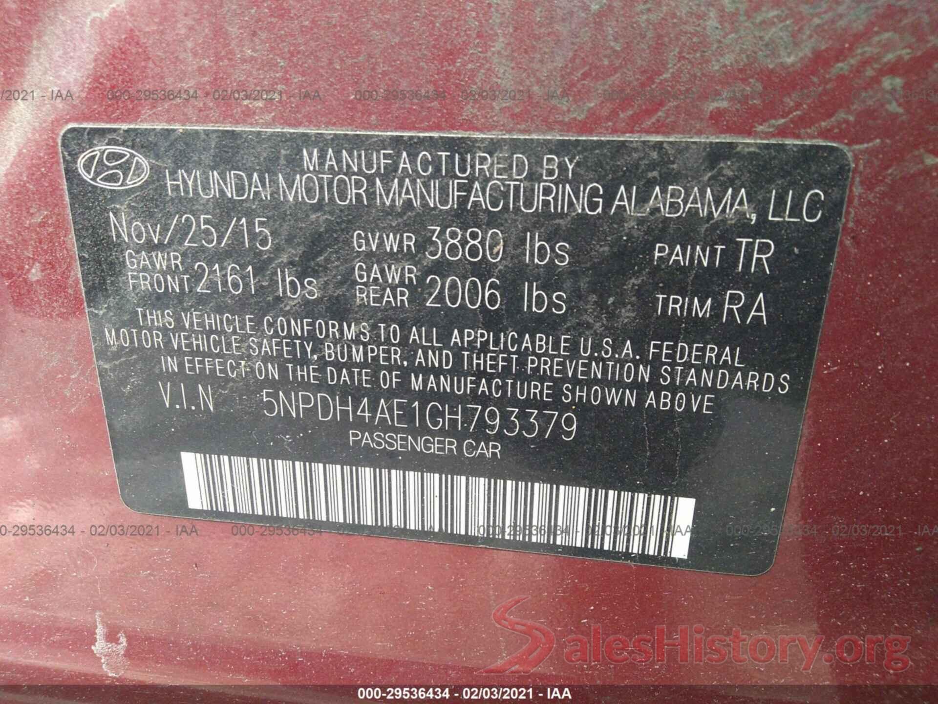 5NPDH4AE1GH793379 2016 HYUNDAI ELANTRA