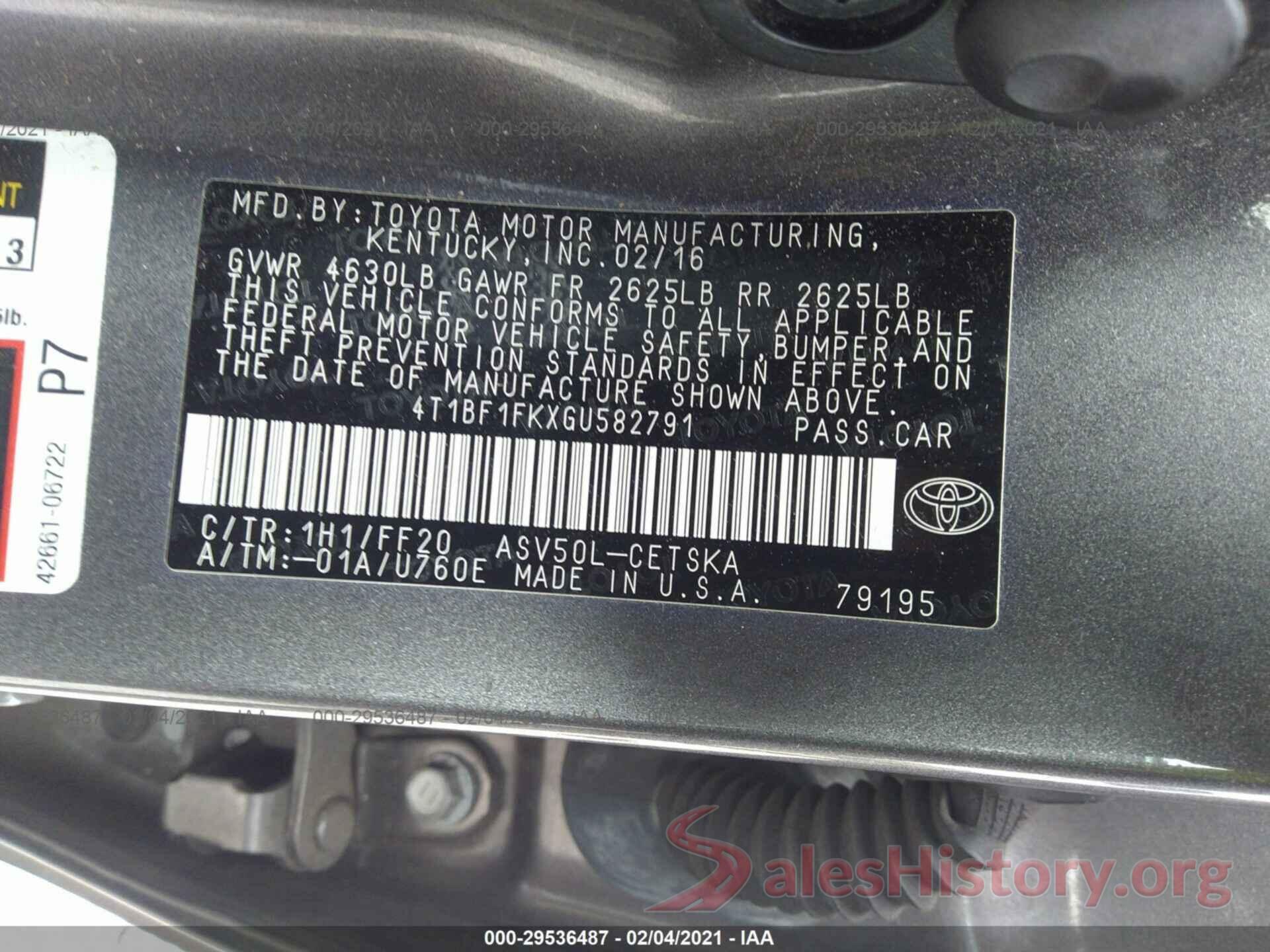 4T1BF1FKXGU582791 2016 TOYOTA CAMRY