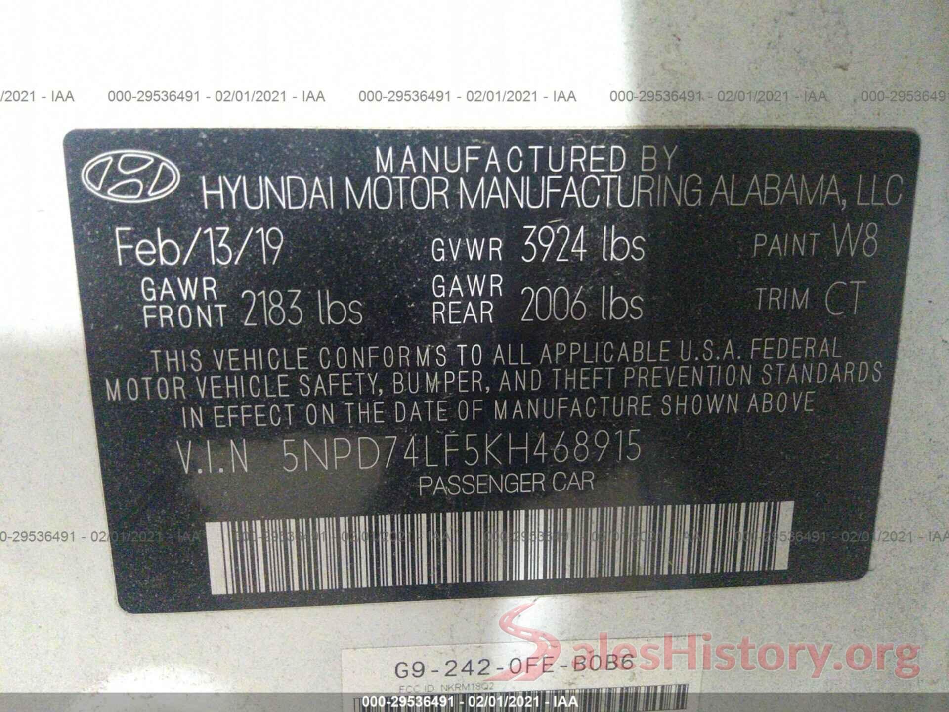 5NPD74LF5KH468915 2019 HYUNDAI ELANTRA