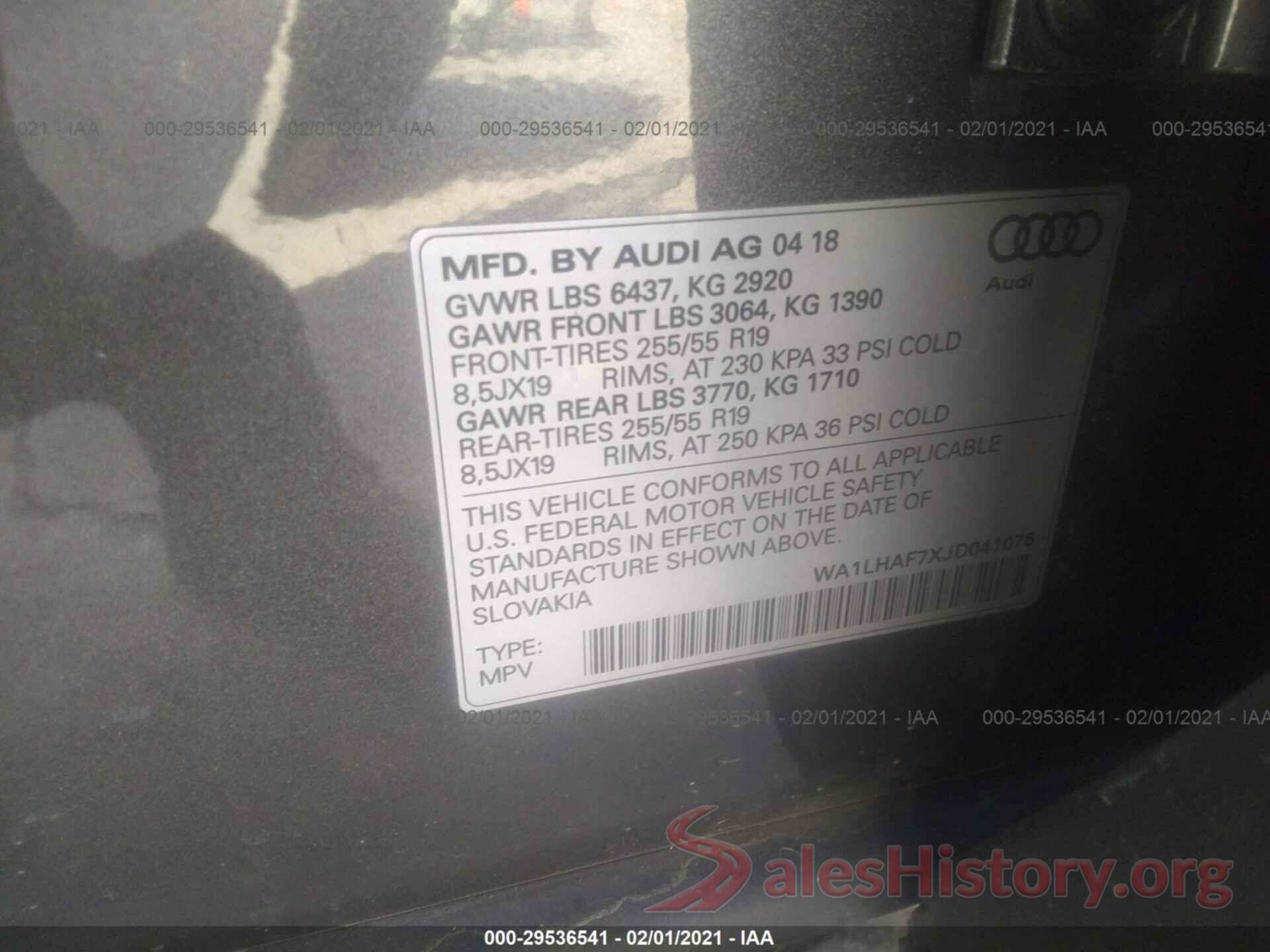 WA1LHAF7XJD041076 2018 AUDI Q7