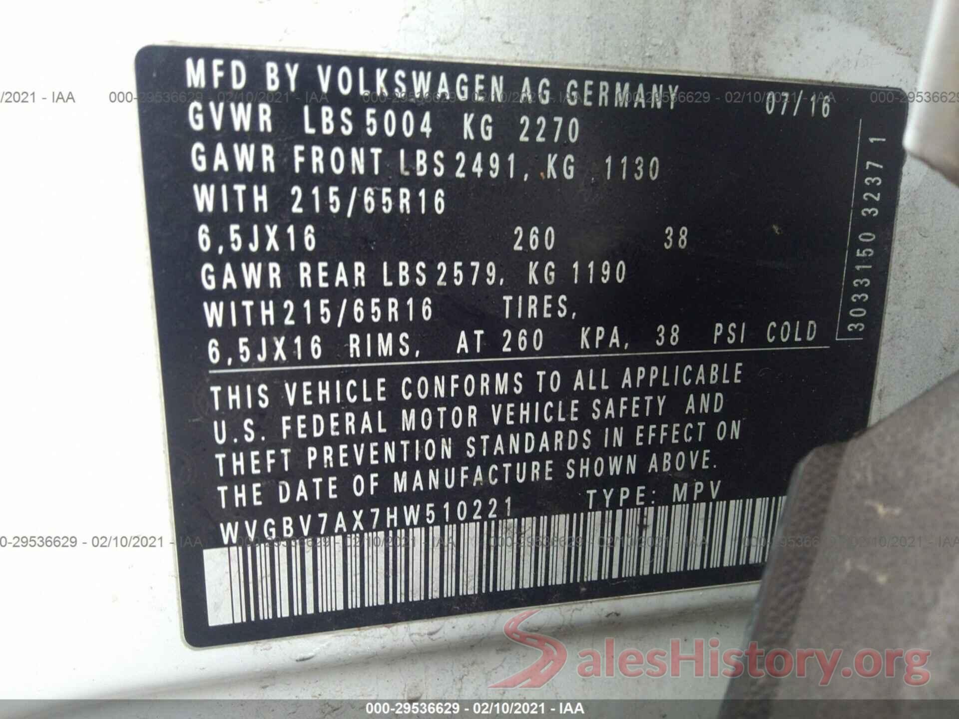 WVGBV7AX7HW510221 2017 VOLKSWAGEN TIGUAN