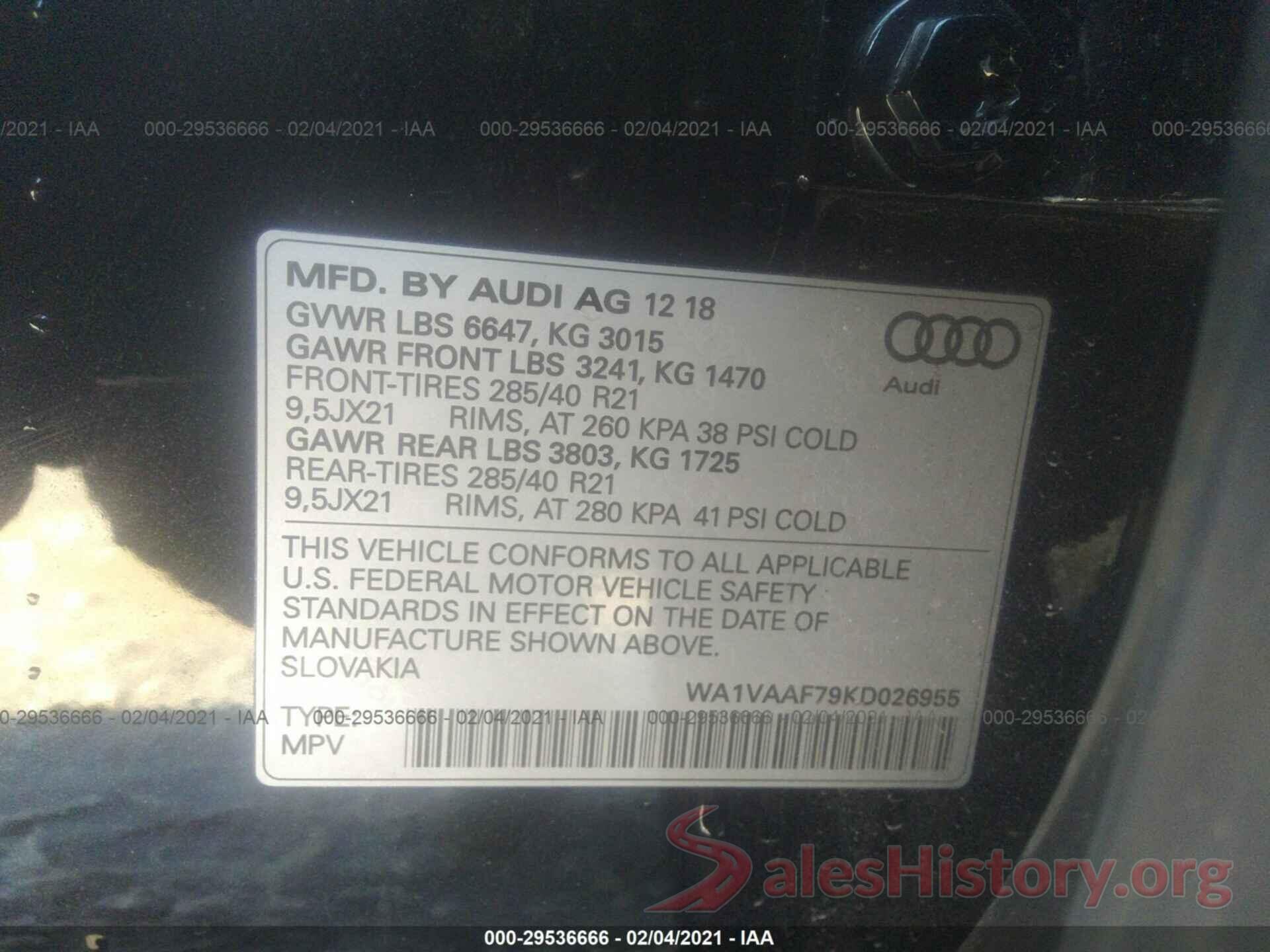 WA1VAAF79KD026955 2019 AUDI Q7