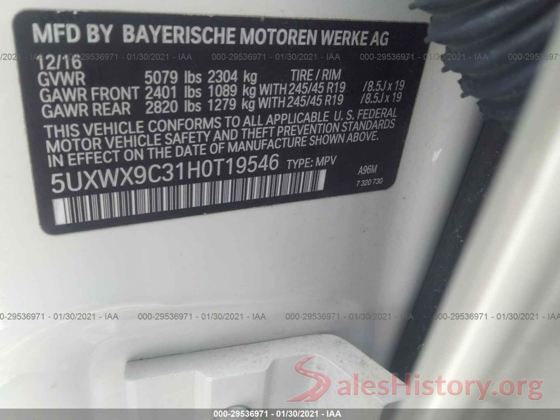 5UXWX9C31H0T19546 2017 BMW X3