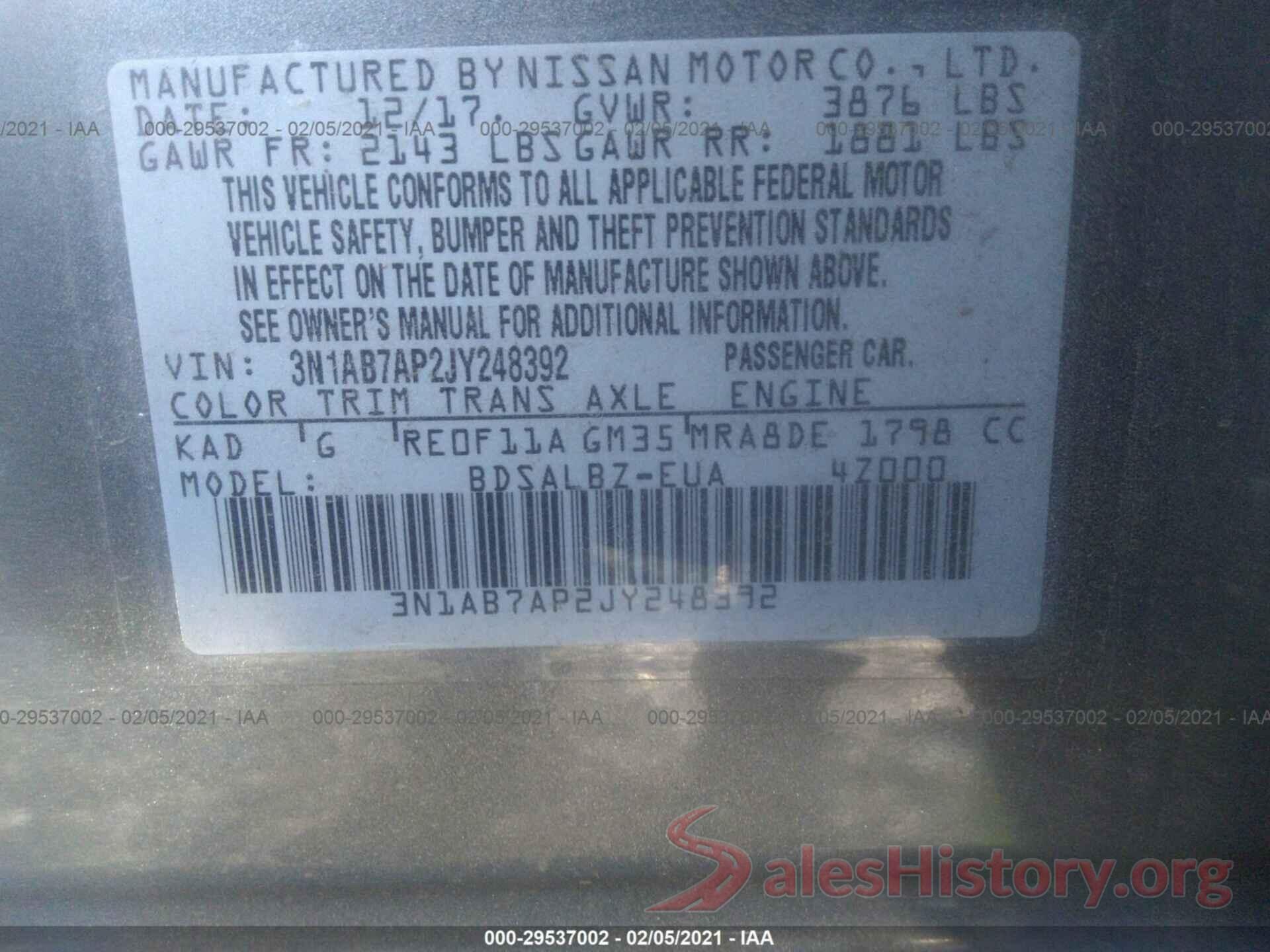 3N1AB7AP2JY248392 2018 NISSAN SENTRA