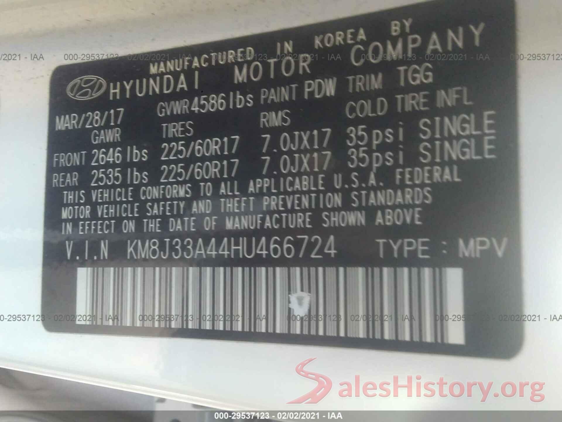 KM8J33A44HU466724 2017 HYUNDAI TUCSON