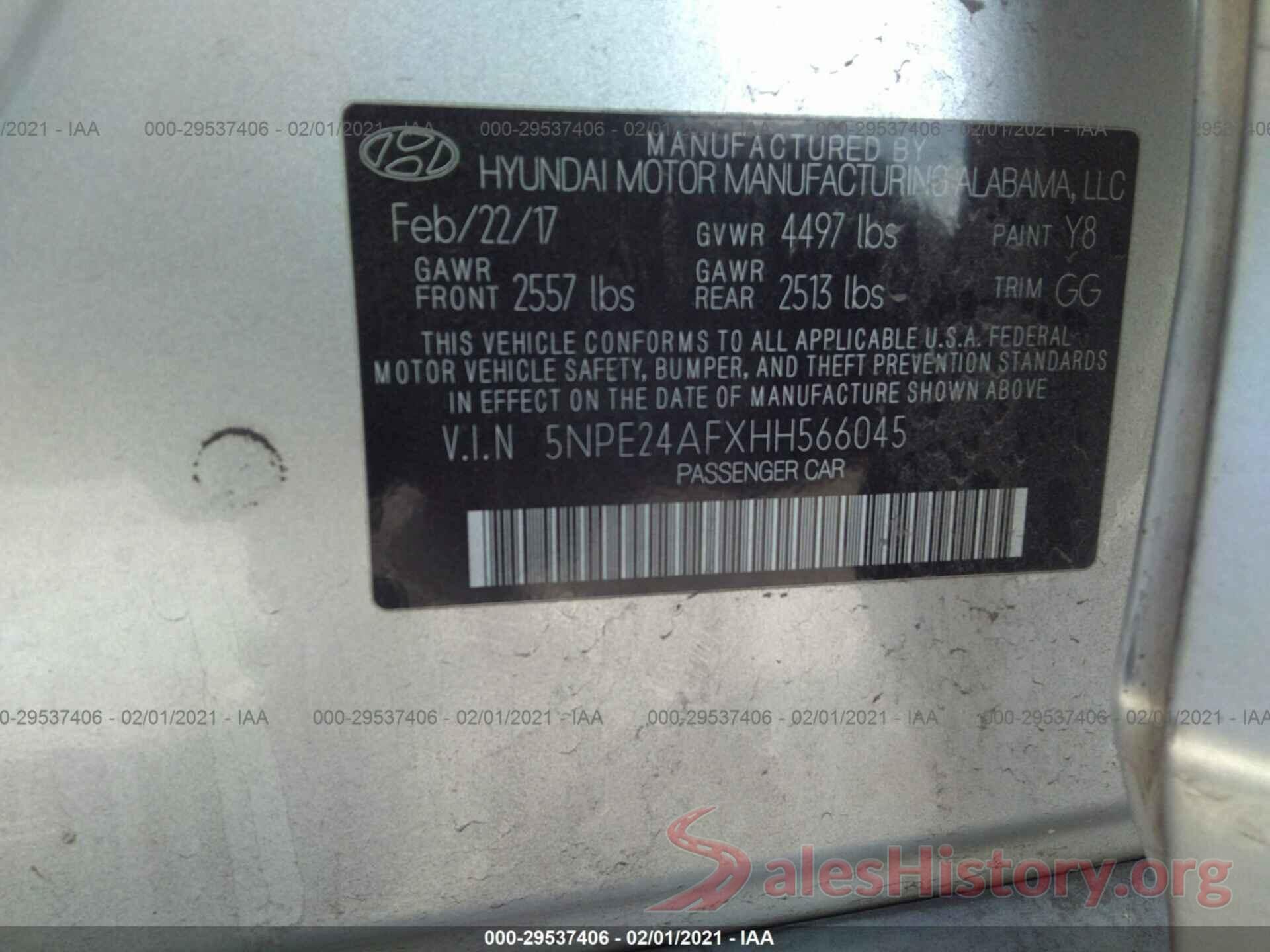 5NPE24AFXHH566045 2017 HYUNDAI SONATA