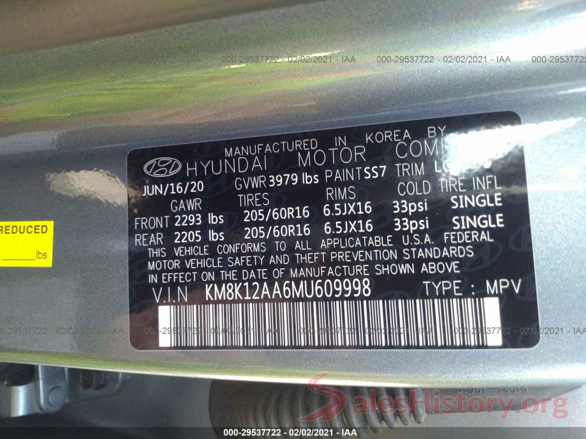 KM8K12AA6MU609998 2021 HYUNDAI KONA