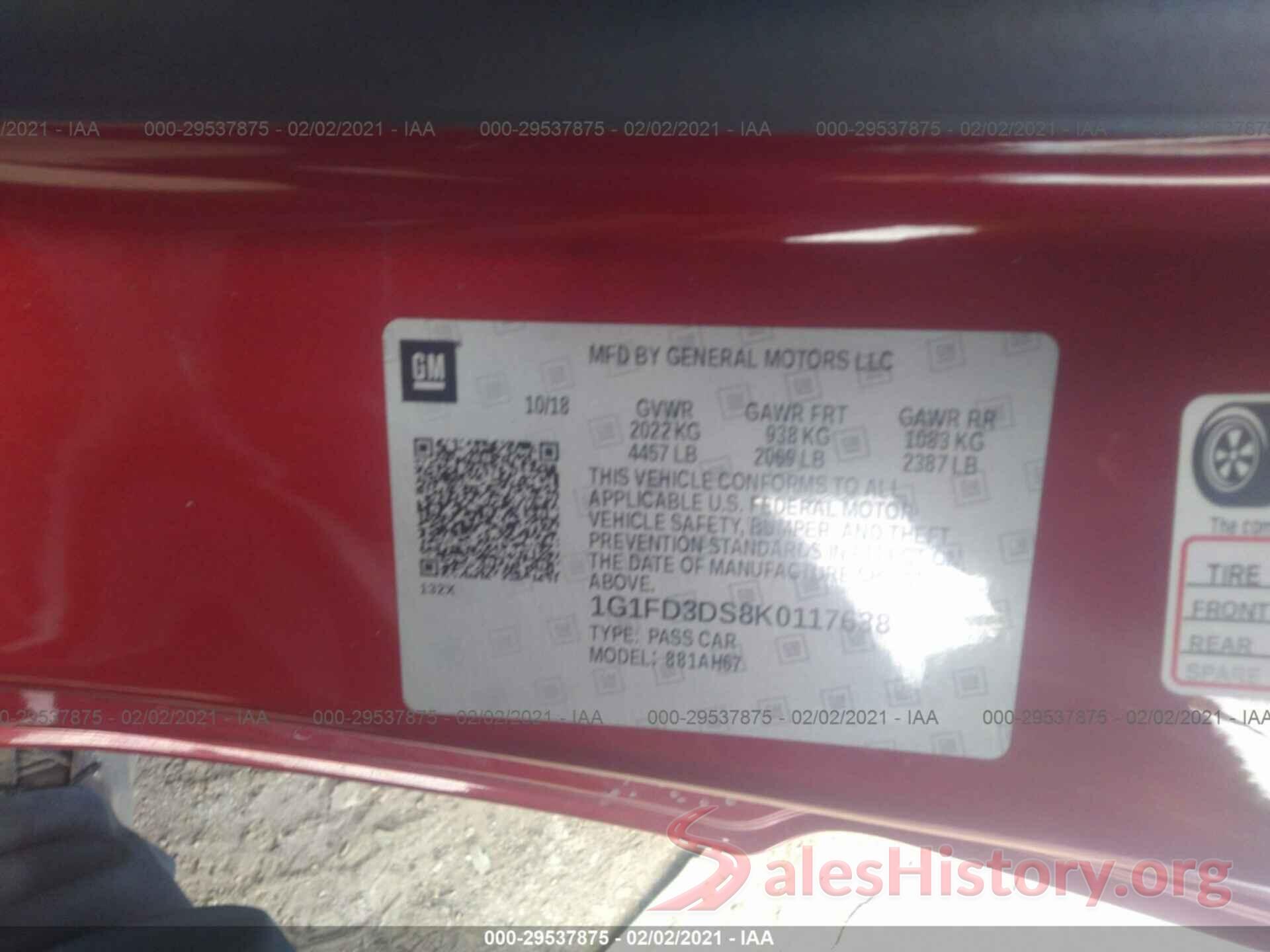 1G1FD3DS8K0117638 2019 CHEVROLET CAMARO