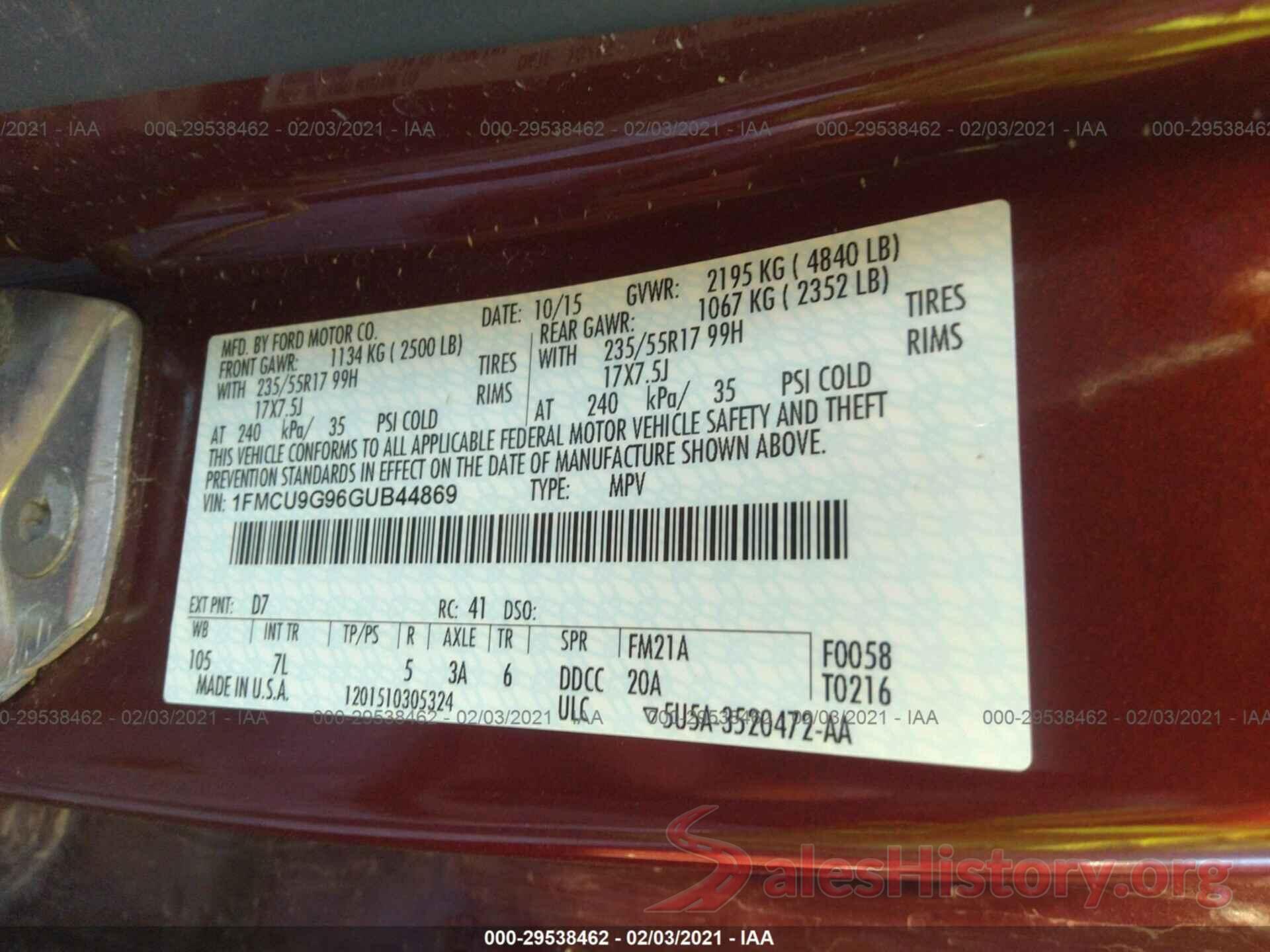 1FMCU9G96GUB44869 2016 FORD ESCAPE