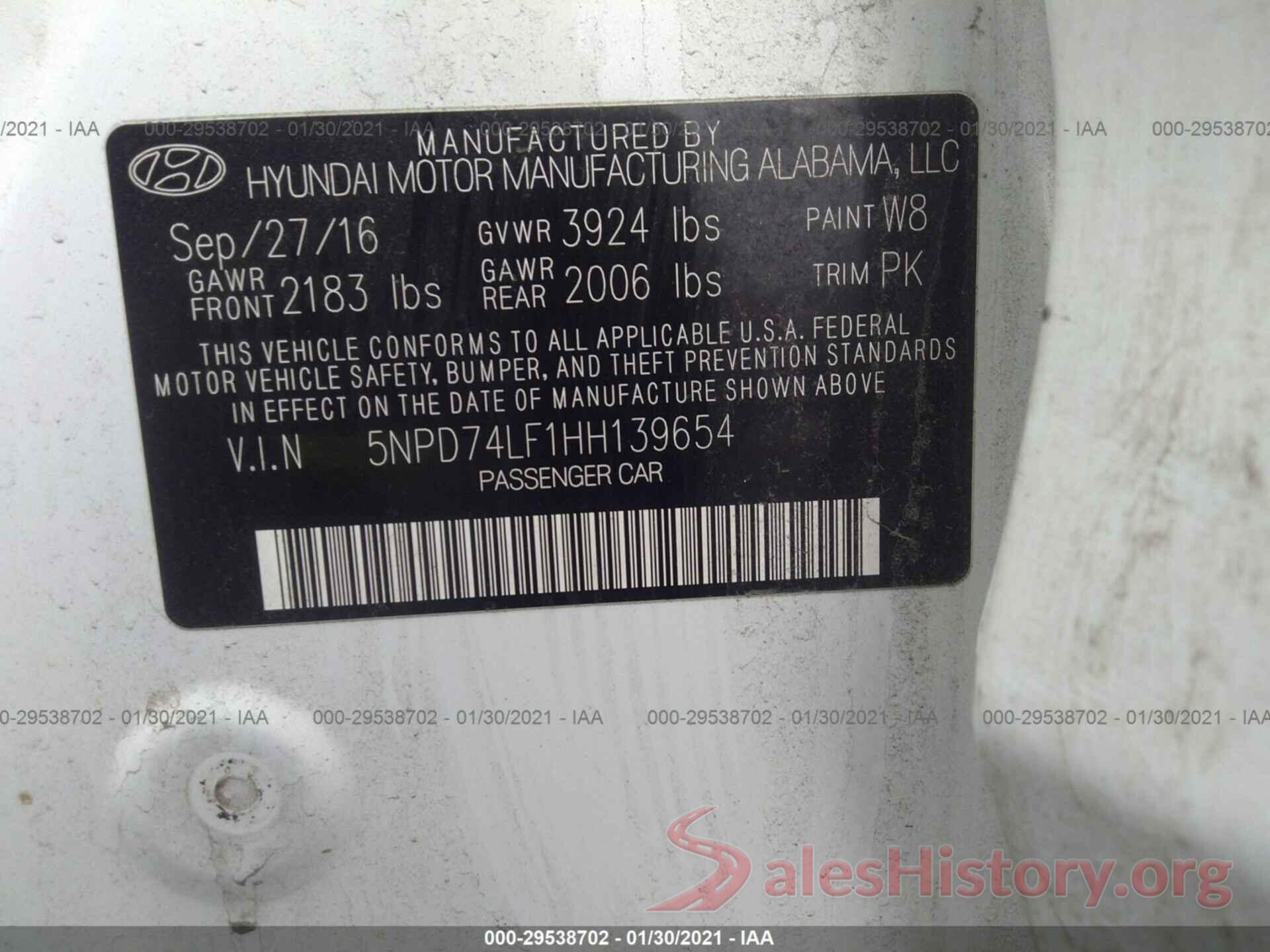 5NPD74LF1HH139654 2017 HYUNDAI ELANTRA