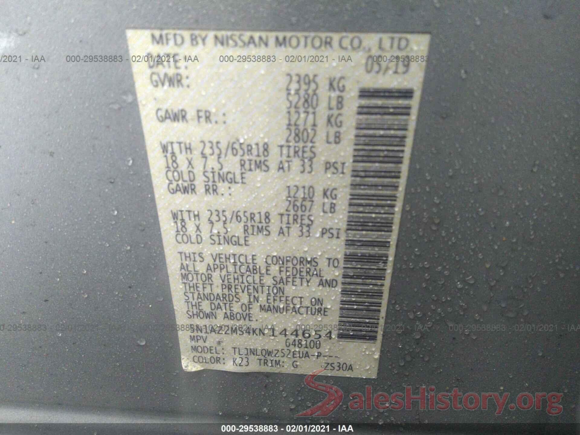 5N1AZ2MS4KN144654 2019 NISSAN MURANO