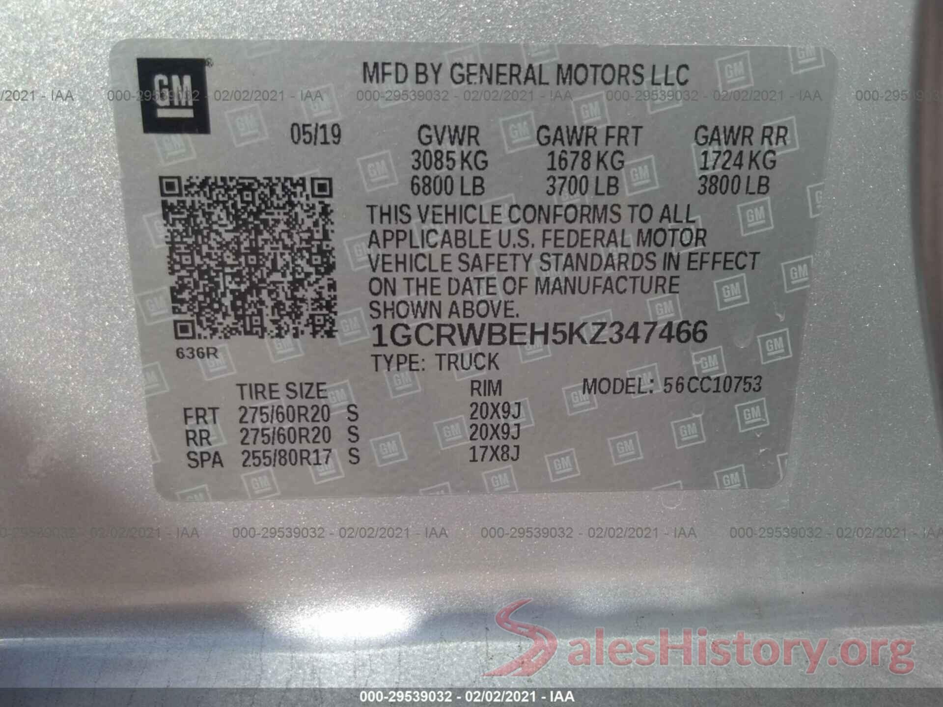 1GCRWBEH5KZ347466 2019 CHEVROLET SILVERADO 1500