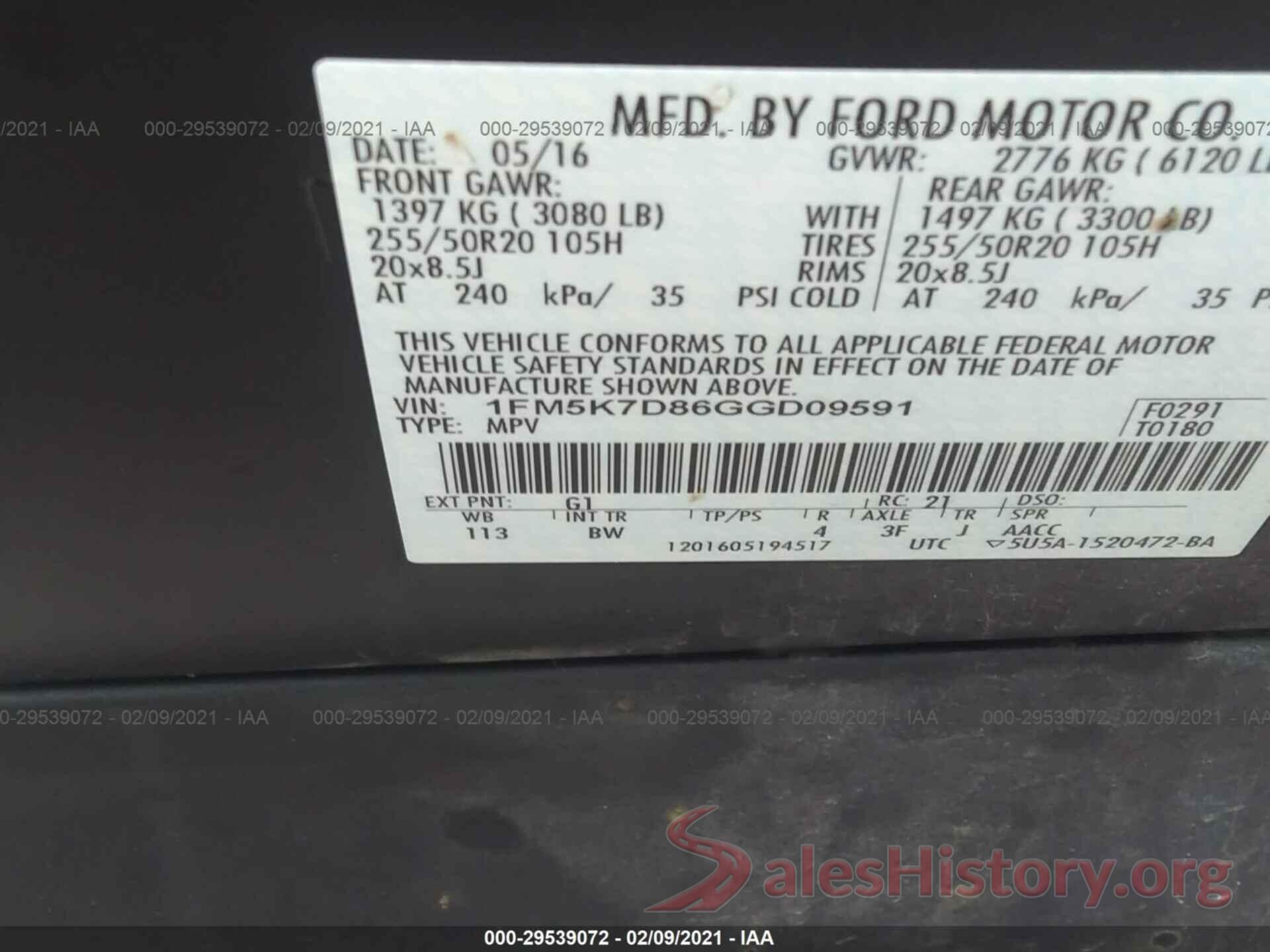 1FM5K7D86GGD09591 2016 FORD EXPLORER