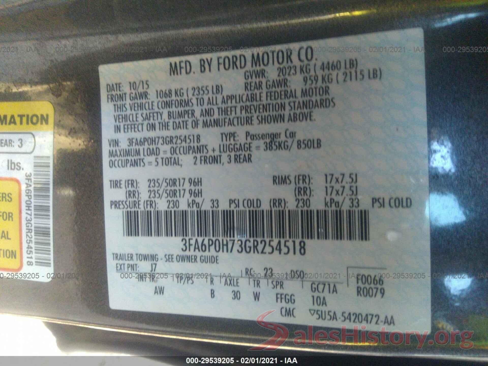 3FA6P0H73GR254518 2016 FORD FUSION