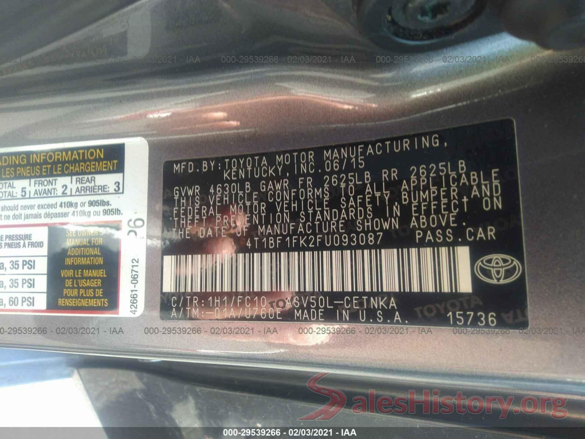 4T1BF1FK2FU093087 2015 TOYOTA CAMRY