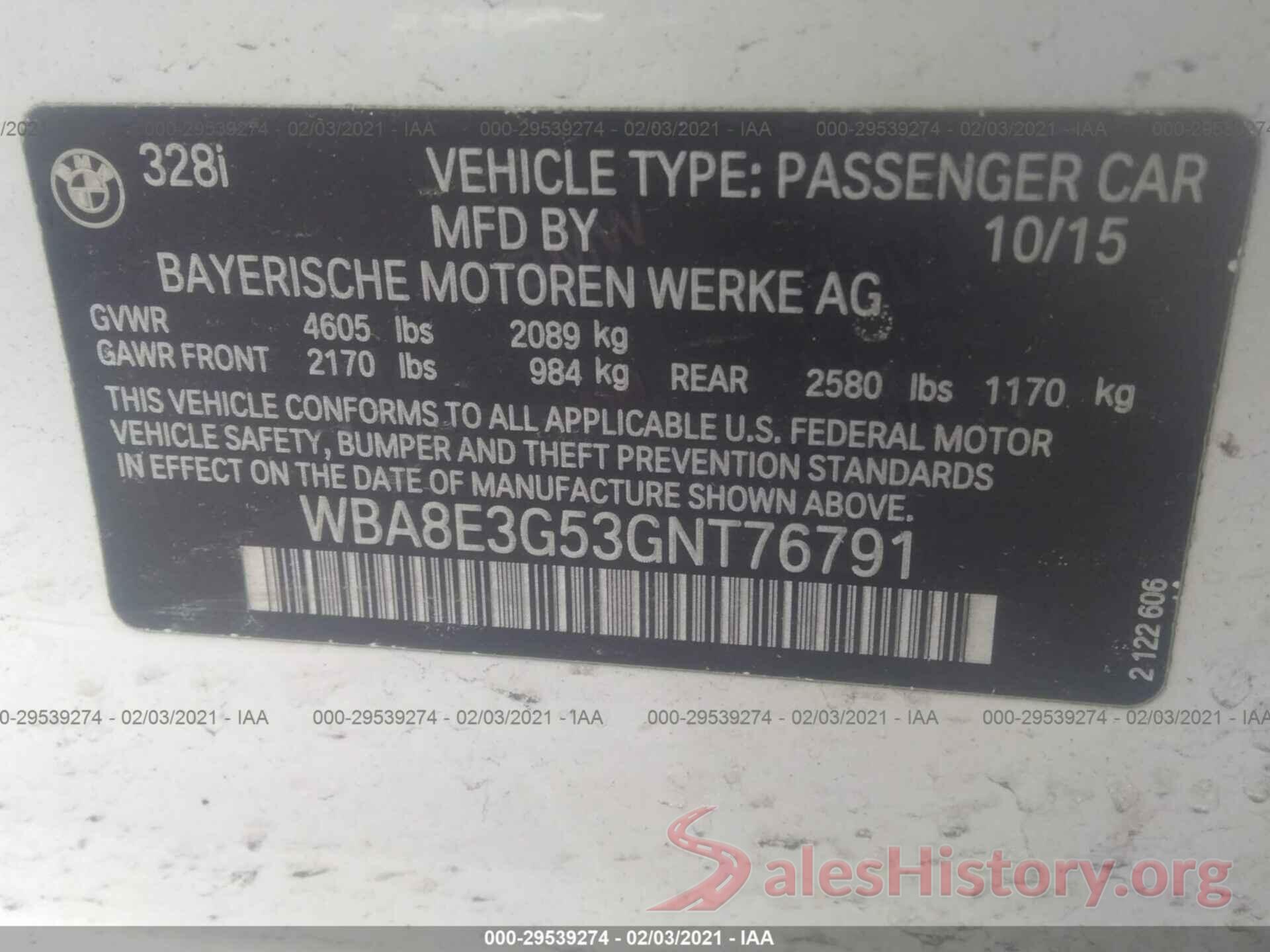 WBA8E3G53GNT76791 2016 BMW 3 SERIES