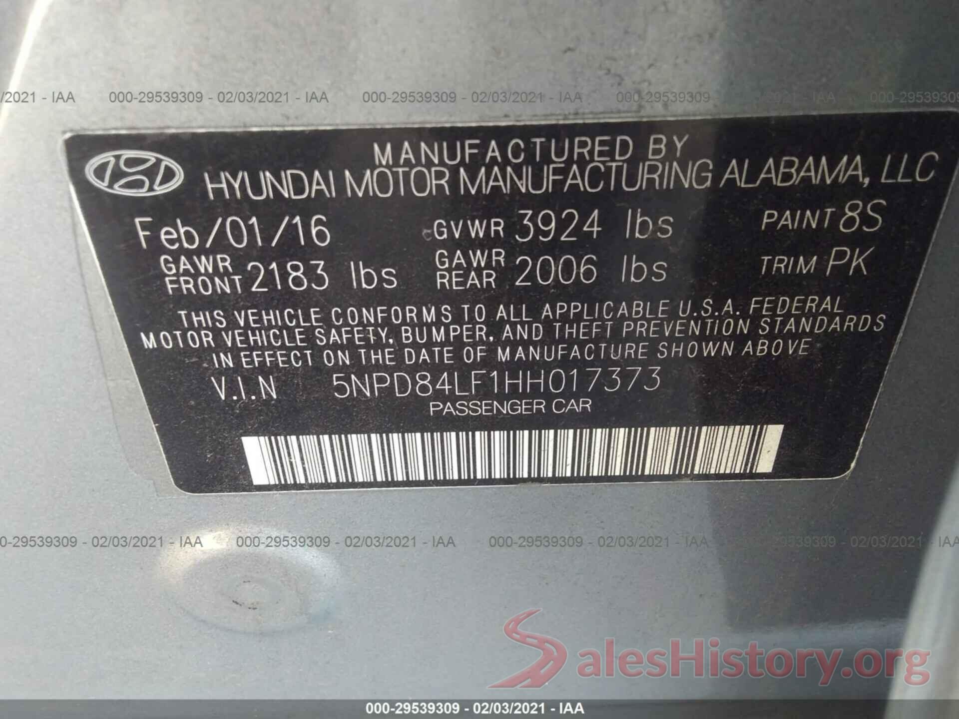 5NPD84LF1HH017373 2017 HYUNDAI ELANTRA