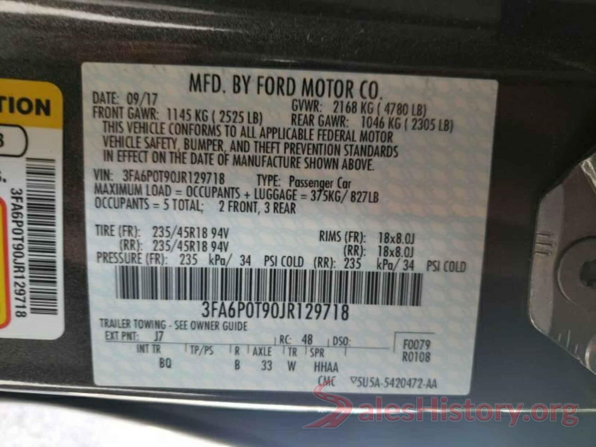 3FA6P0T90JR129718 2018 FORD FUSION