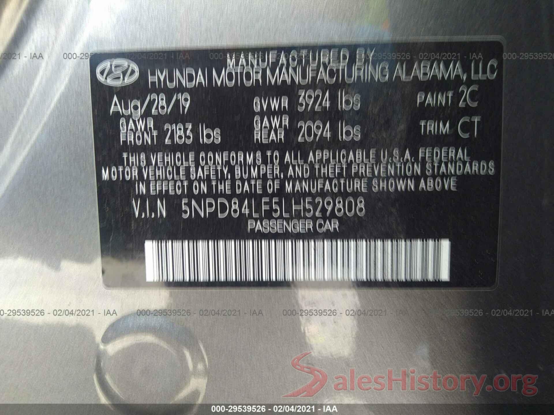 5NPD84LF5LH529808 2020 HYUNDAI ELANTRA