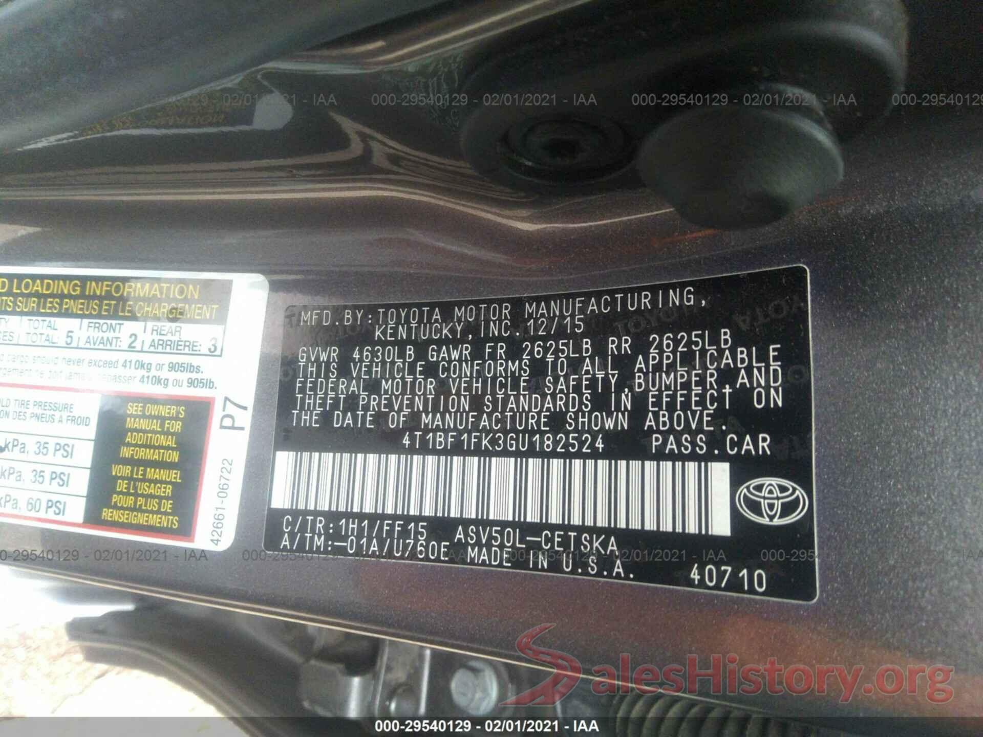 4T1BF1FK3GU182524 2016 TOYOTA CAMRY