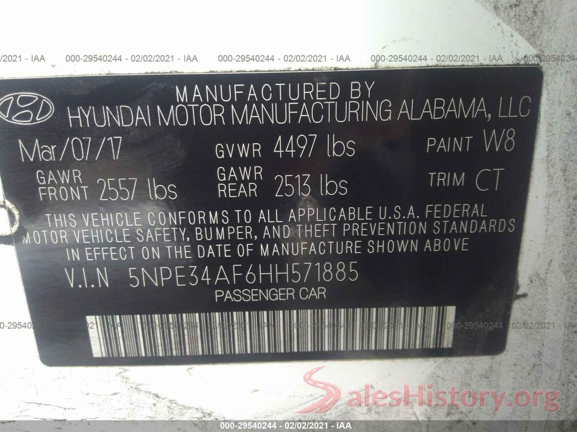 5NPE34AF6HH571885 2017 HYUNDAI SONATA