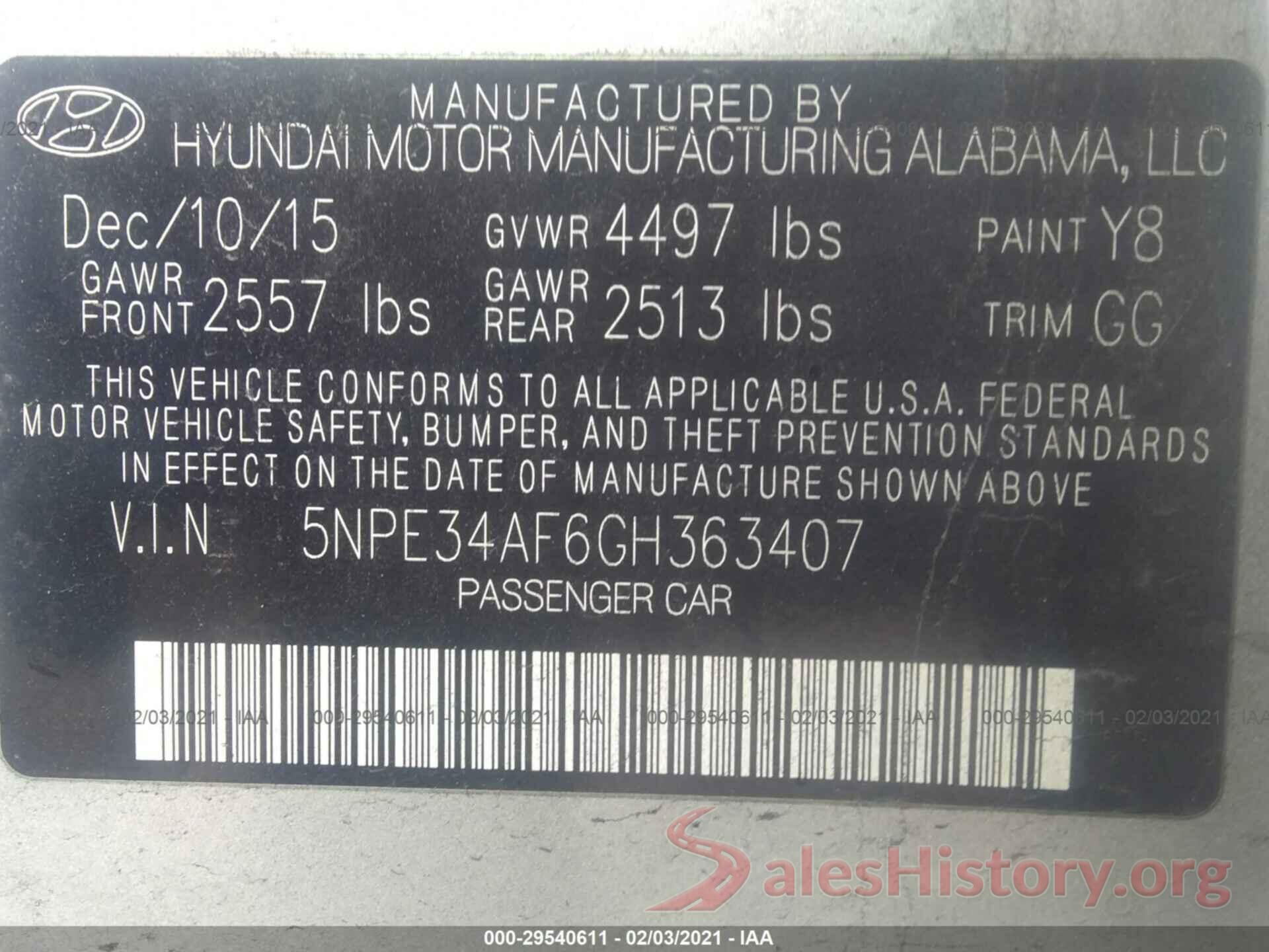 5NPE34AF6GH363407 2016 HYUNDAI SONATA