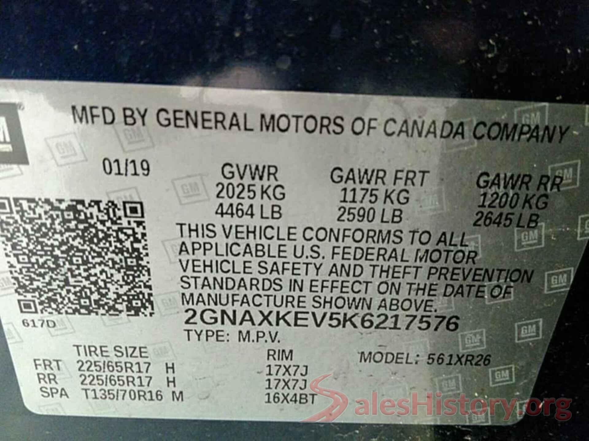 2GNAXKEV5K6217576 2019 CHEVROLET EQUINOX