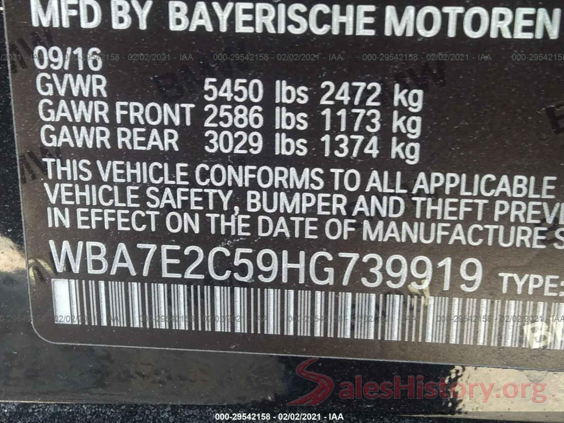 WBA7E2C59HG739919 2017 BMW 7 SERIES