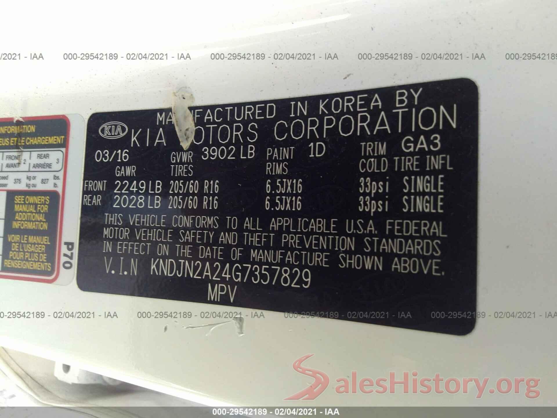 KNDJN2A24G7357829 2016 KIA SOUL