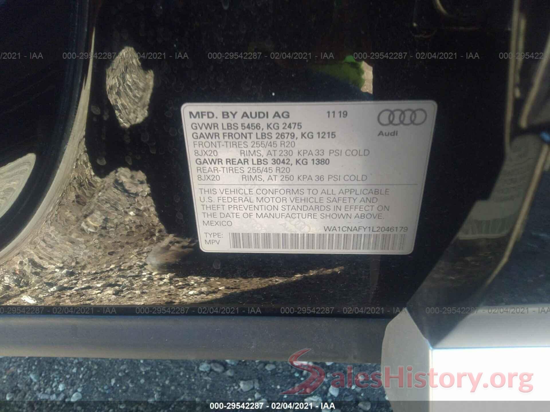 WA1CNAFY1L2046179 2020 AUDI Q5