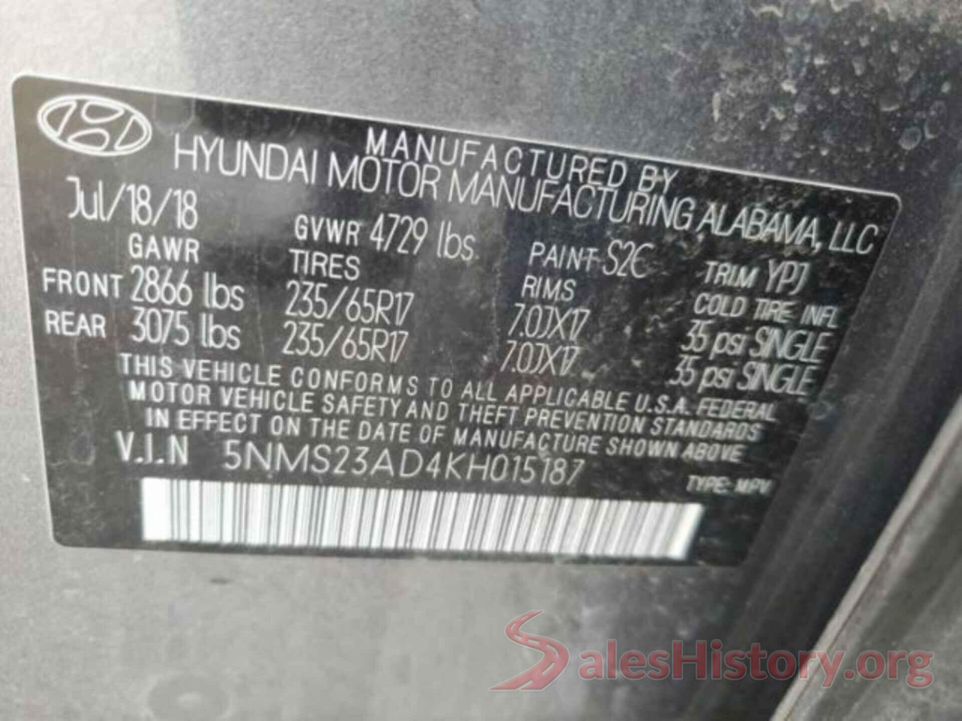 5NMS23AD4KH015187 2019 HYUNDAI SANTA FE