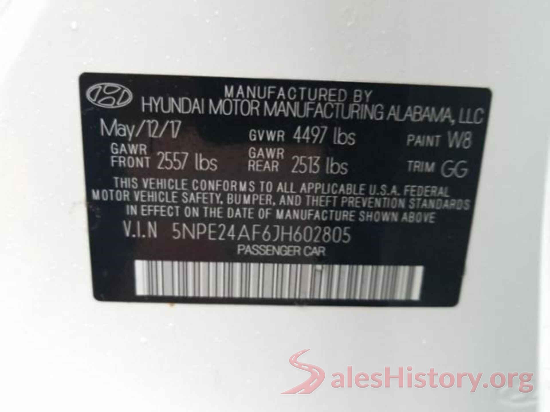 5NPE24AF6JH602805 2018 HYUNDAI SONATA