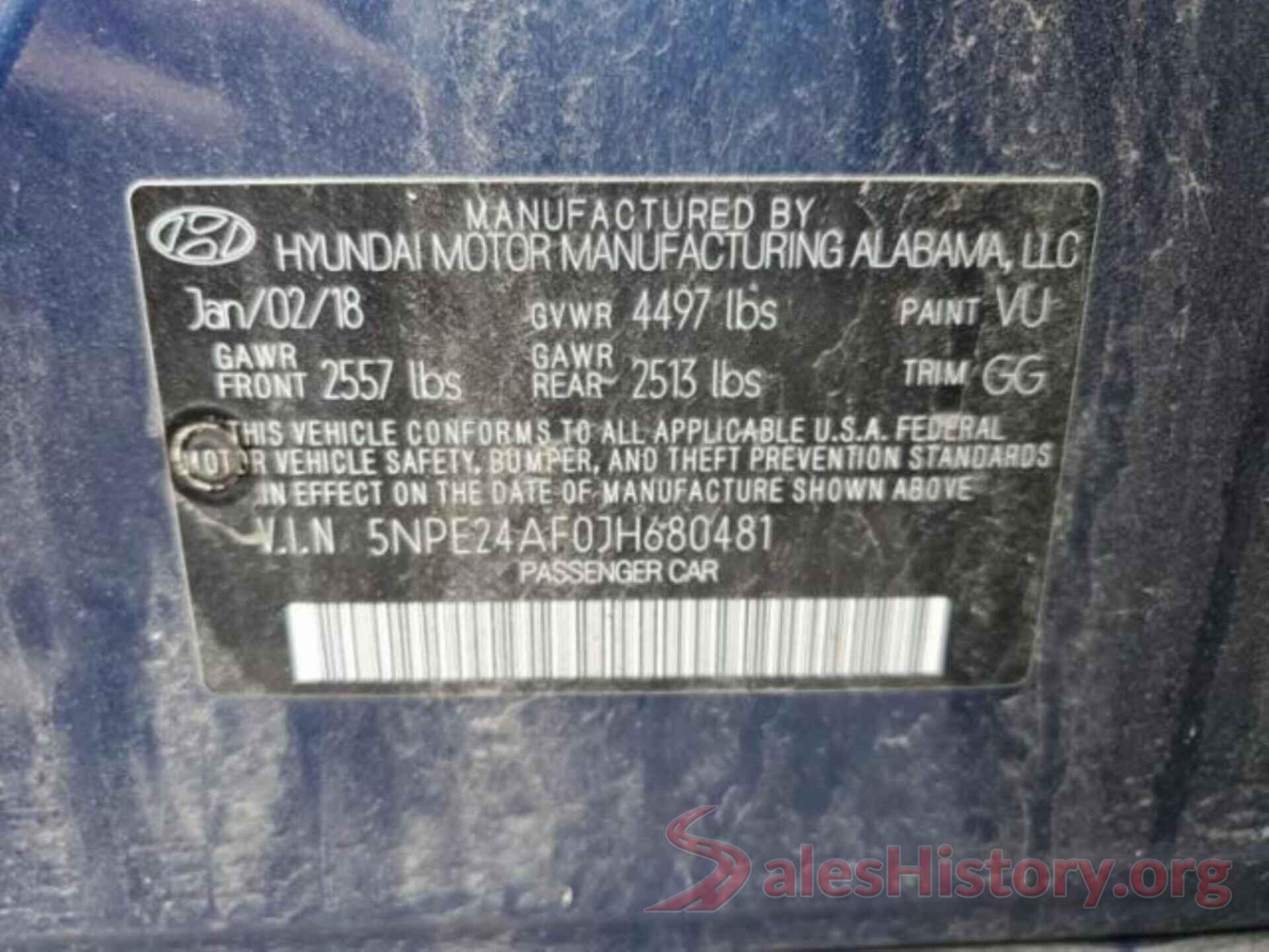 5NPE24AF0JH680481 2018 HYUNDAI SONATA